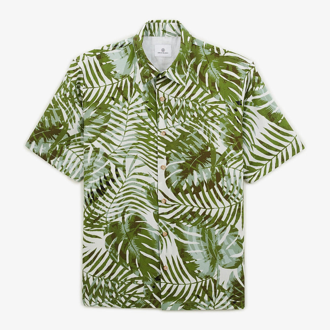 Camisa militar de manga corta de corte regular con estampado de hojas