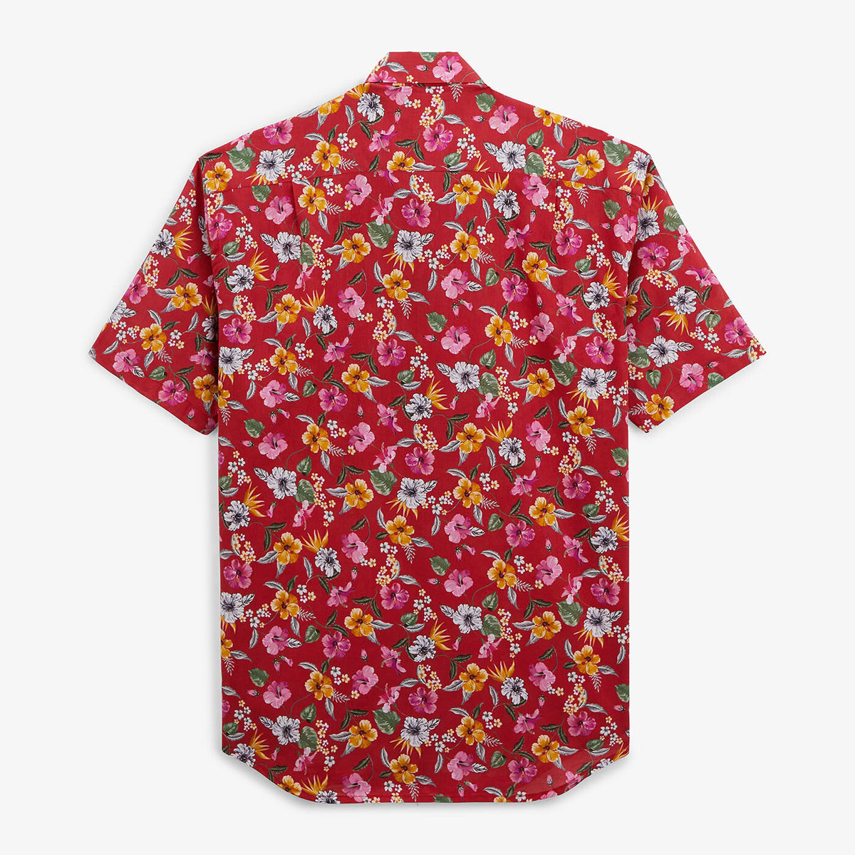 Chemise manches courtes regular rouge imprimé fleurs