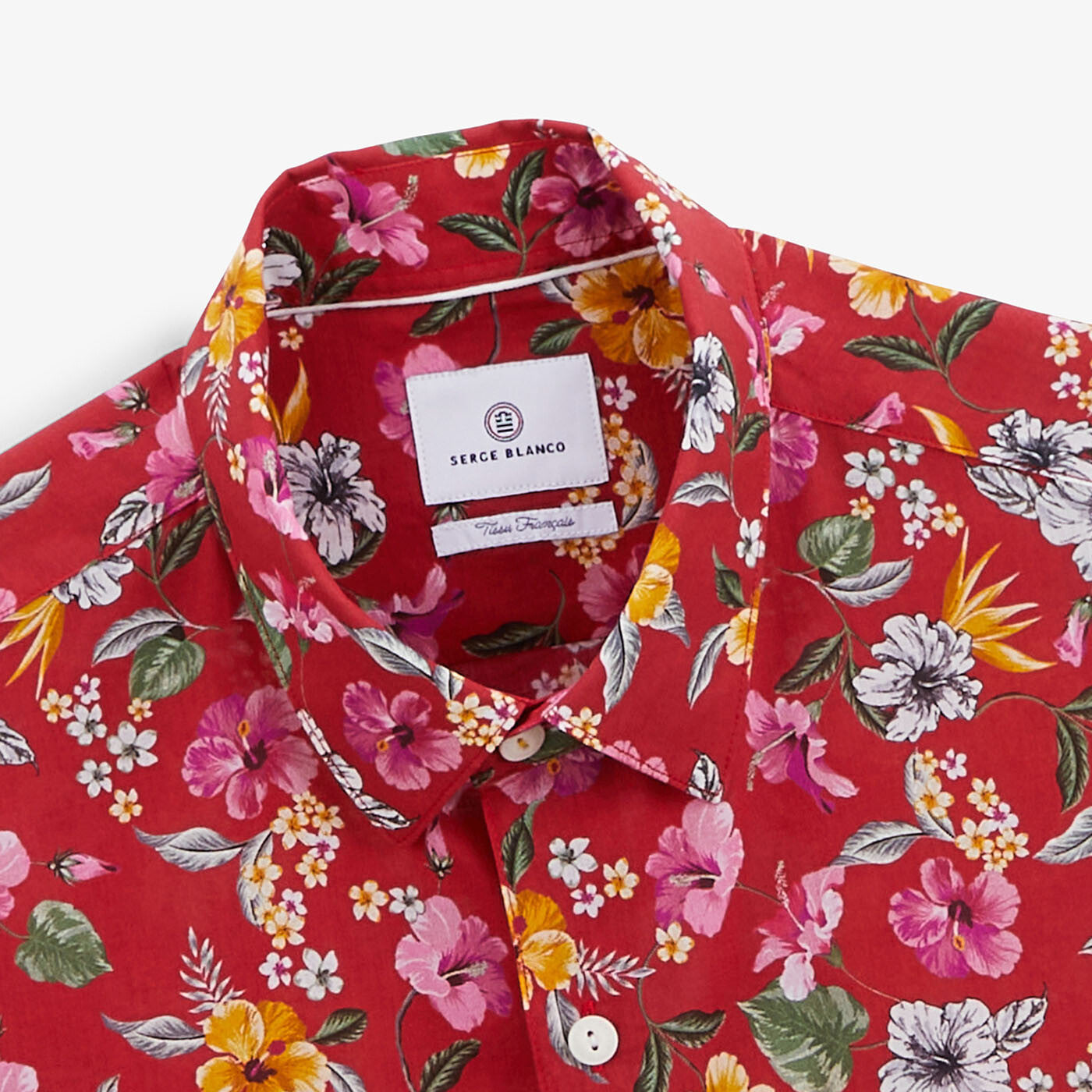 Chemise manches courtes regular rouge imprimé fleurs