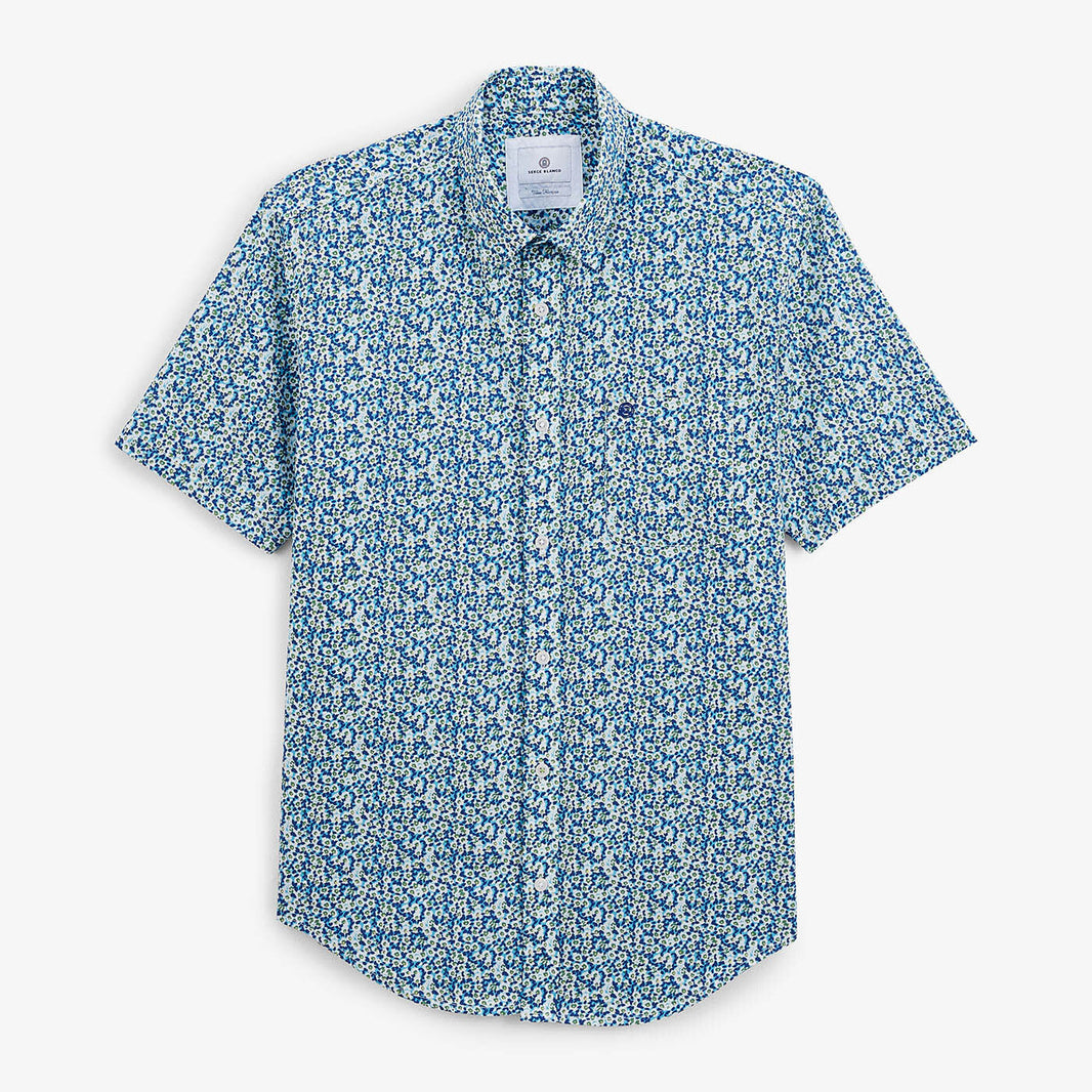 Korte mouwen shirt regular azuurblauw met bloemenprint