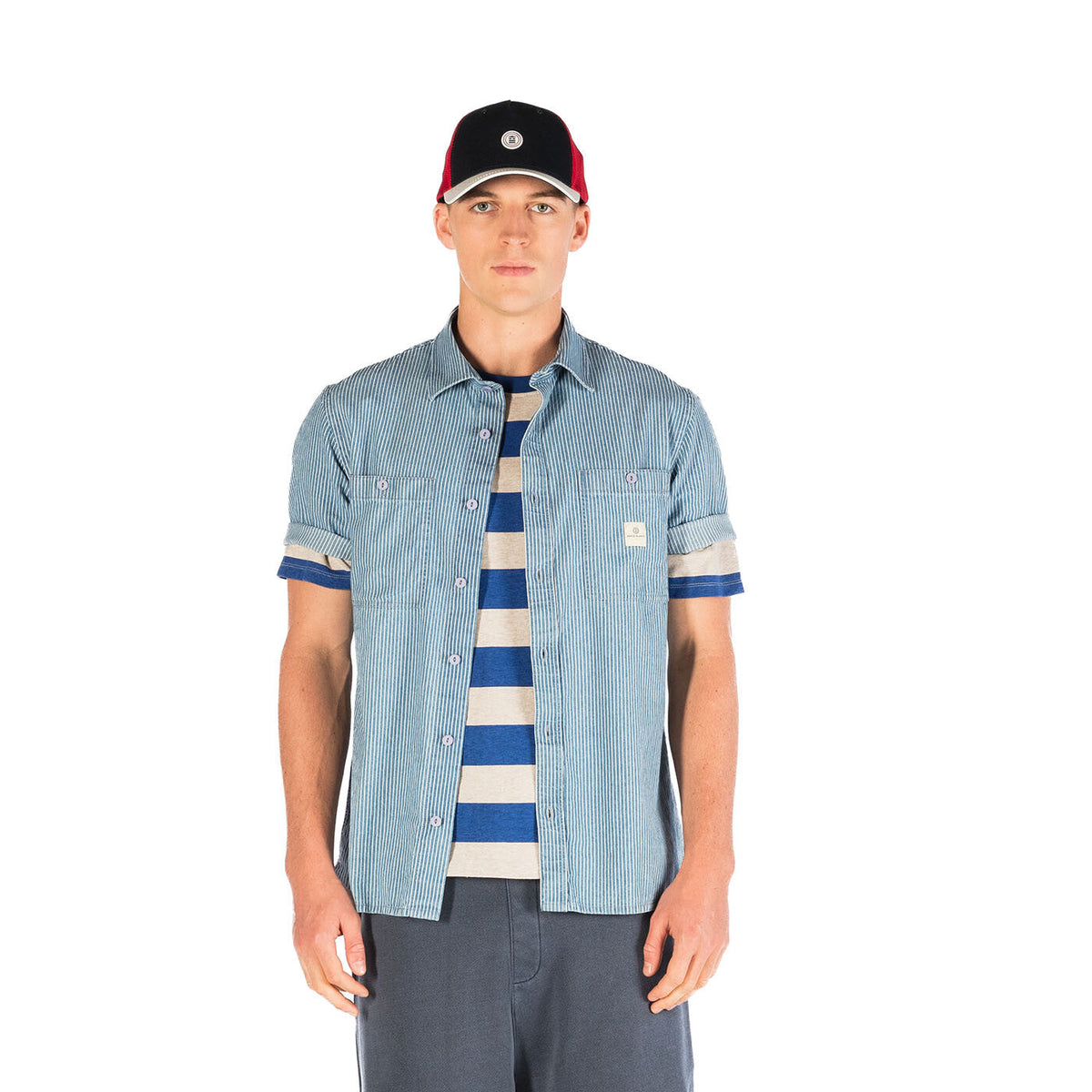 Chemise manches courtes San en denim rayé bleach