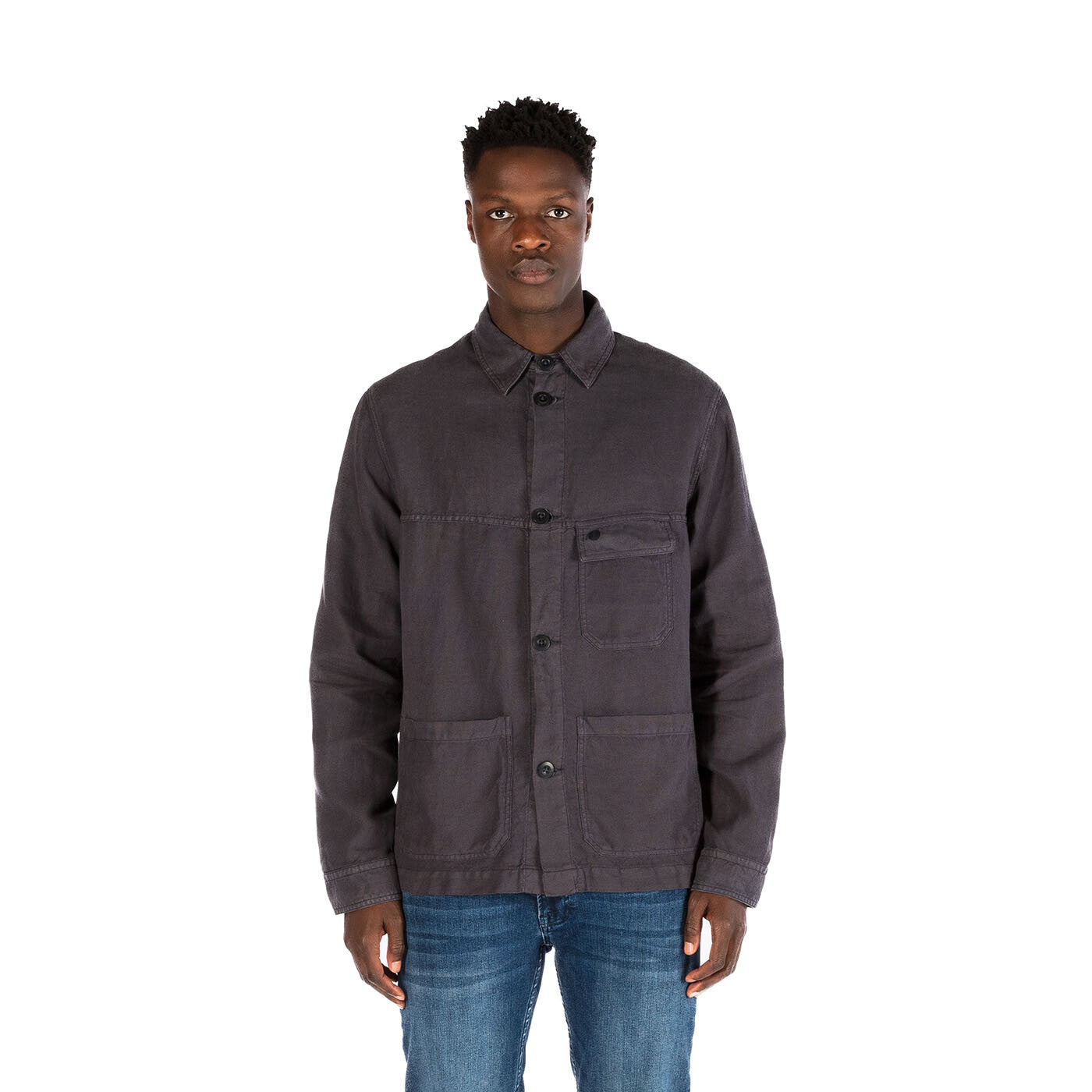 Veste Wilfried bleu foncé en lin et coton