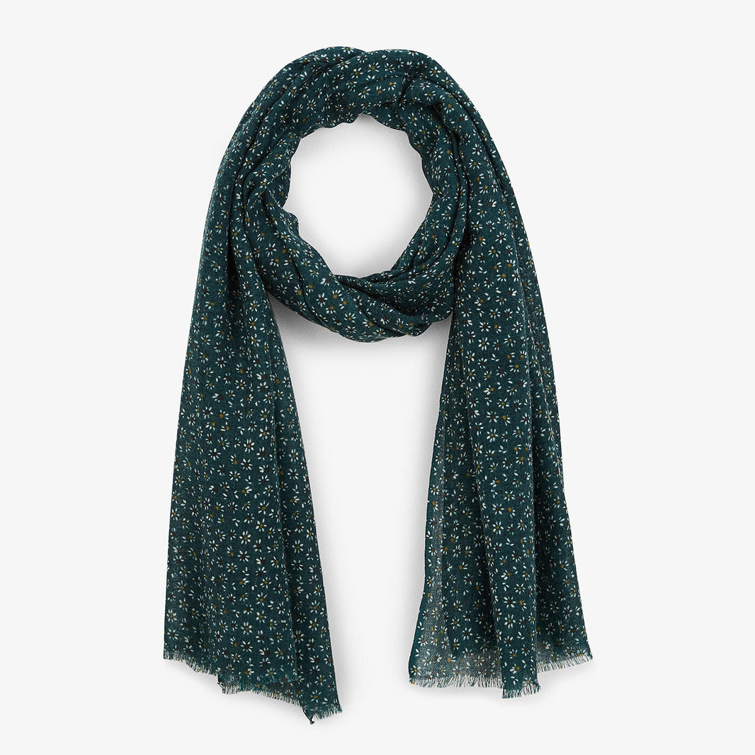 Charcoal gray floral-print scarf