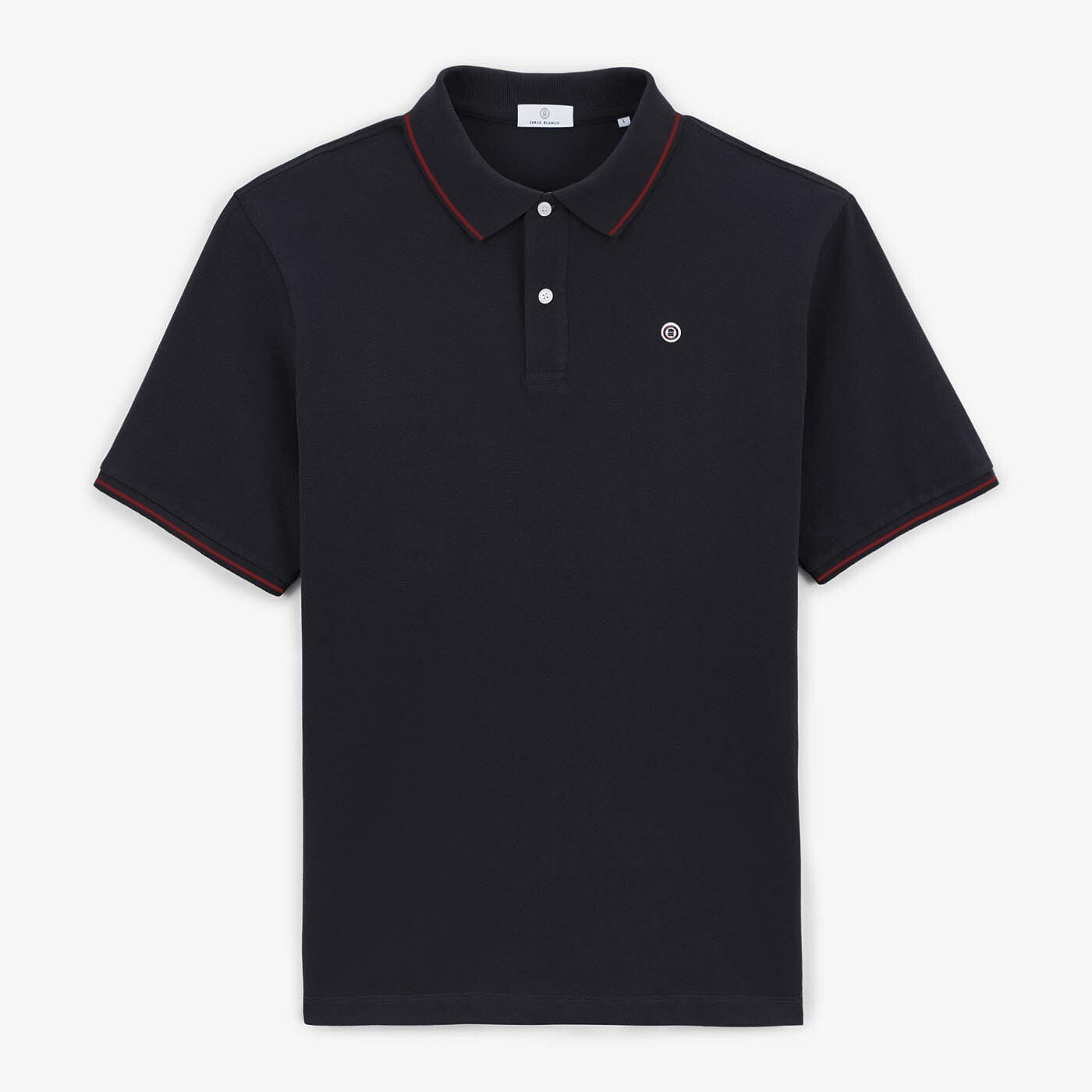 Polo maille piquée bleu marine avec liseré