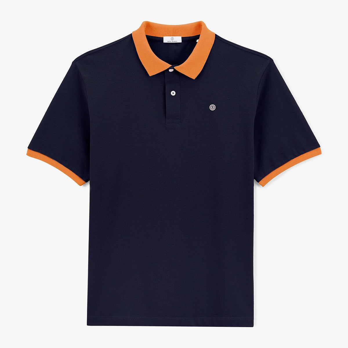 Polo maille piquée bleu marine col contrastant