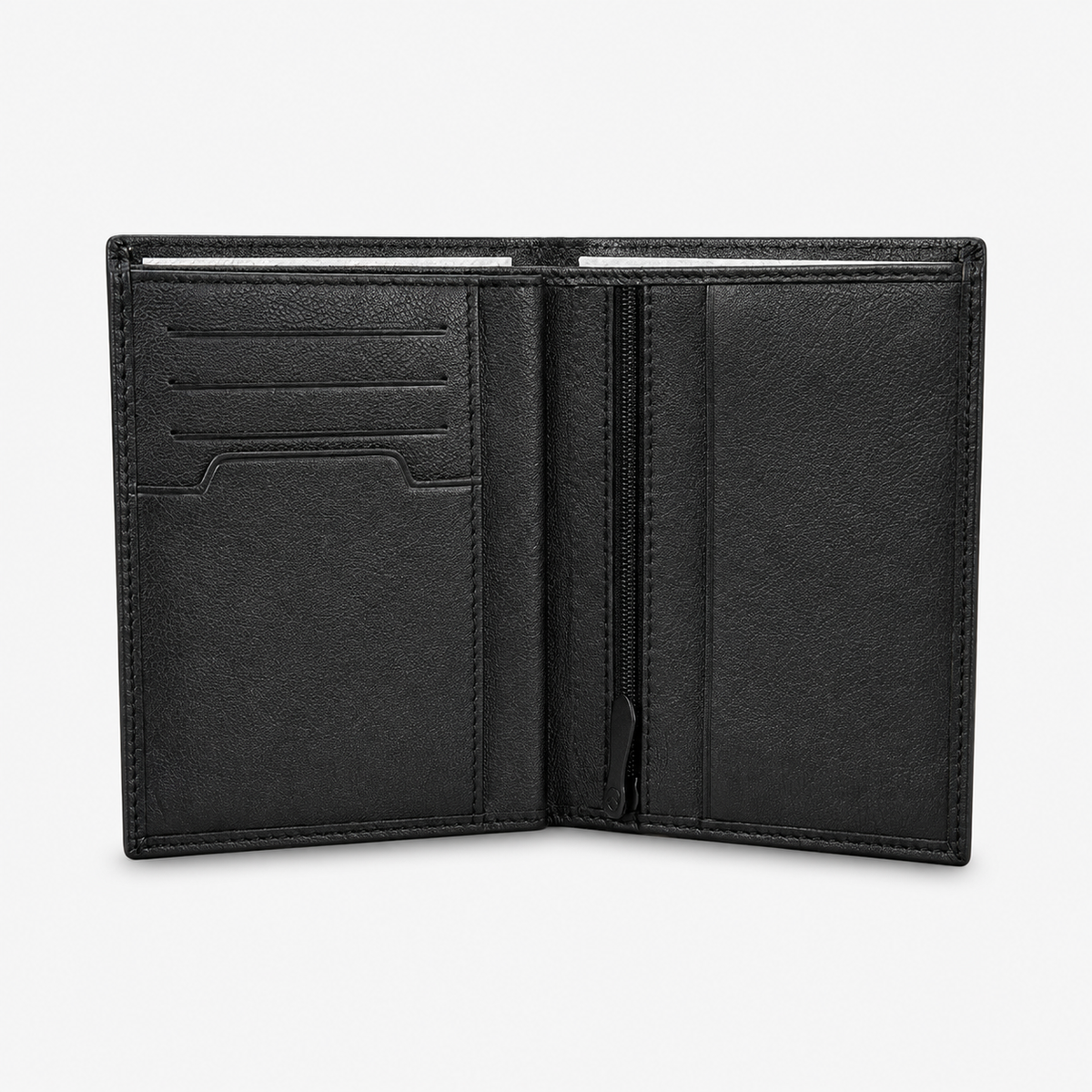 Verticale portemonnee van zwart geitenleer, model Brooklyn