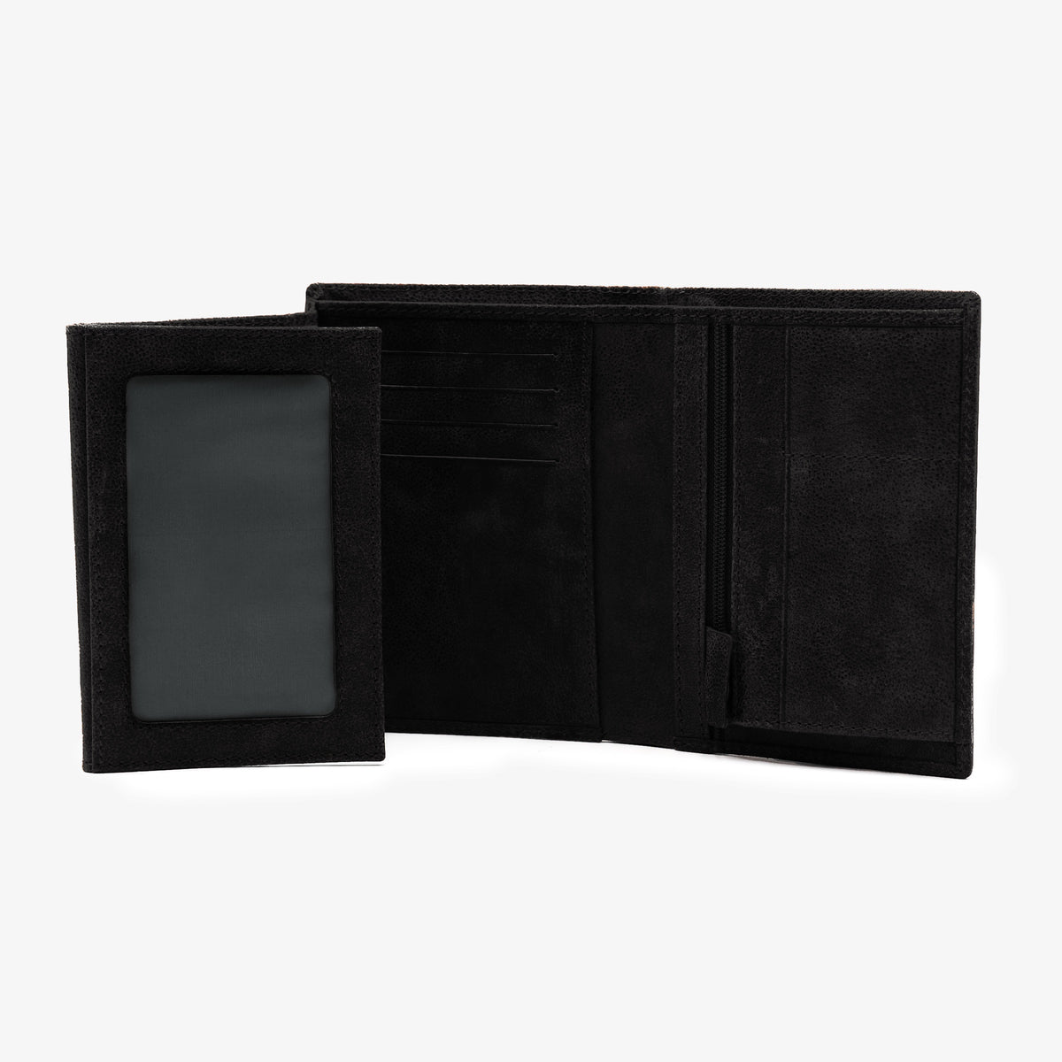 Cartera con solapas de piel de cabra negra «Brooklyn»