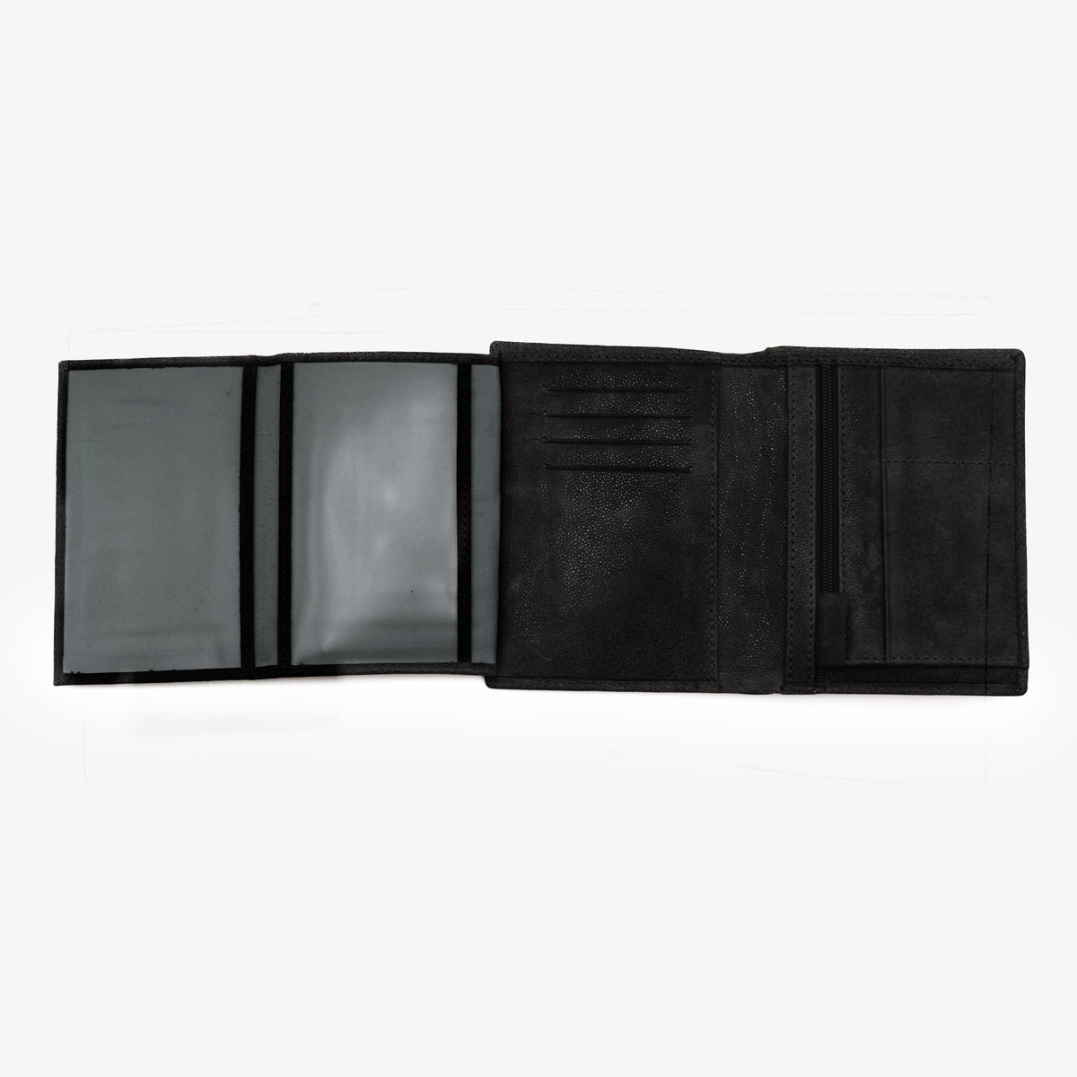 Cartera con solapas de piel de cabra negra «Brooklyn»