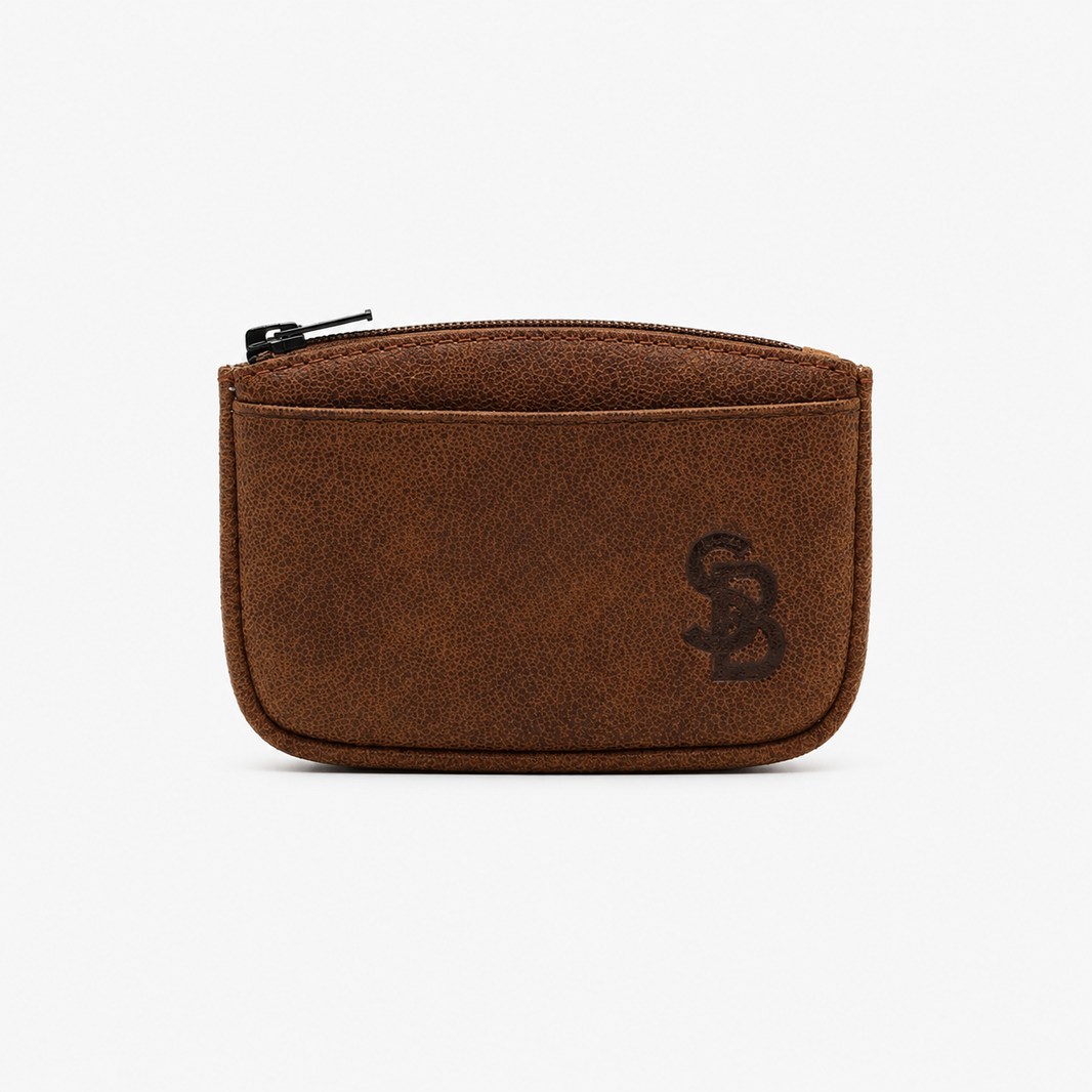 Porte monnaie à zip en cuir marron Brooklin