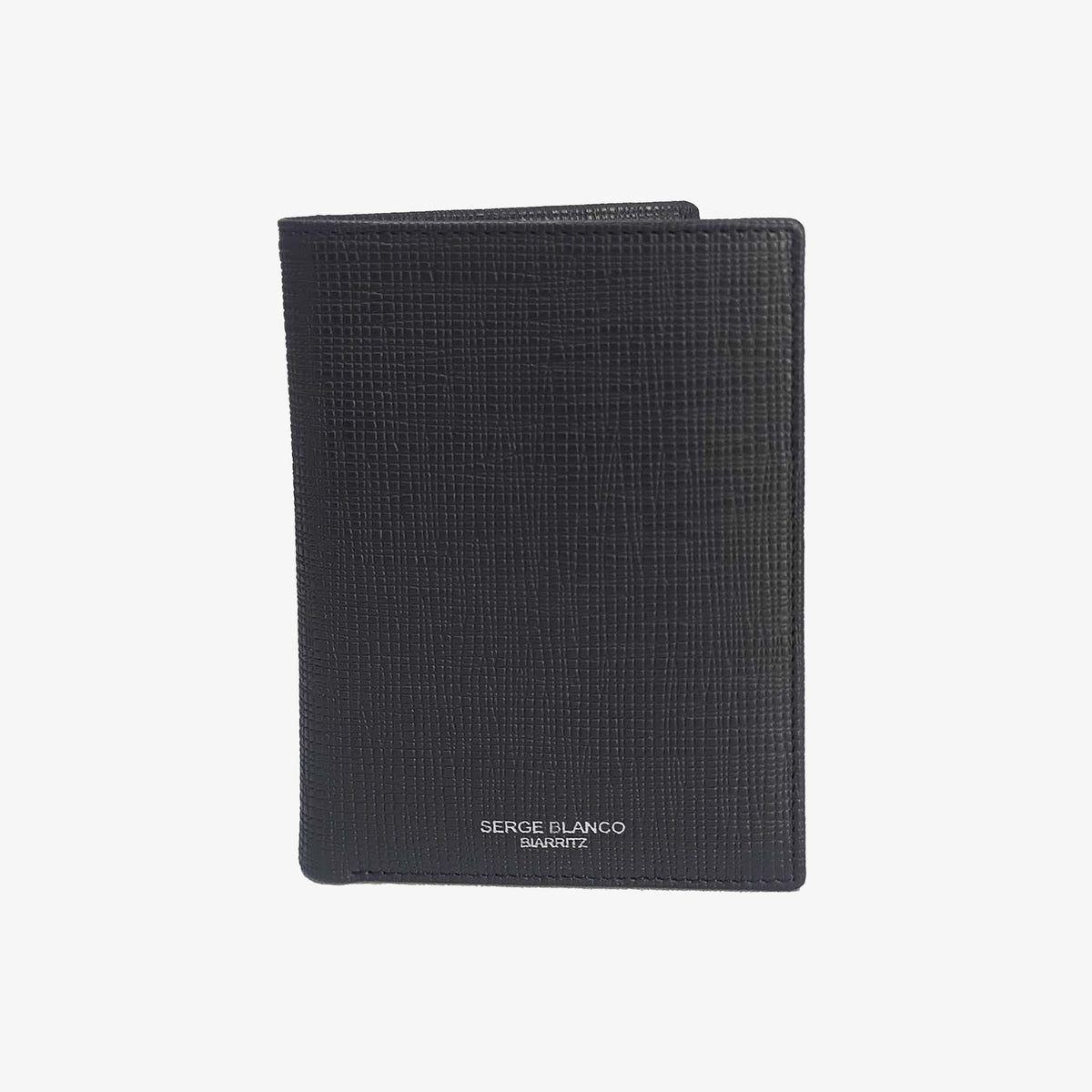Portefeuille vertical en cuir de vachette bleu marine foncé Biarritz