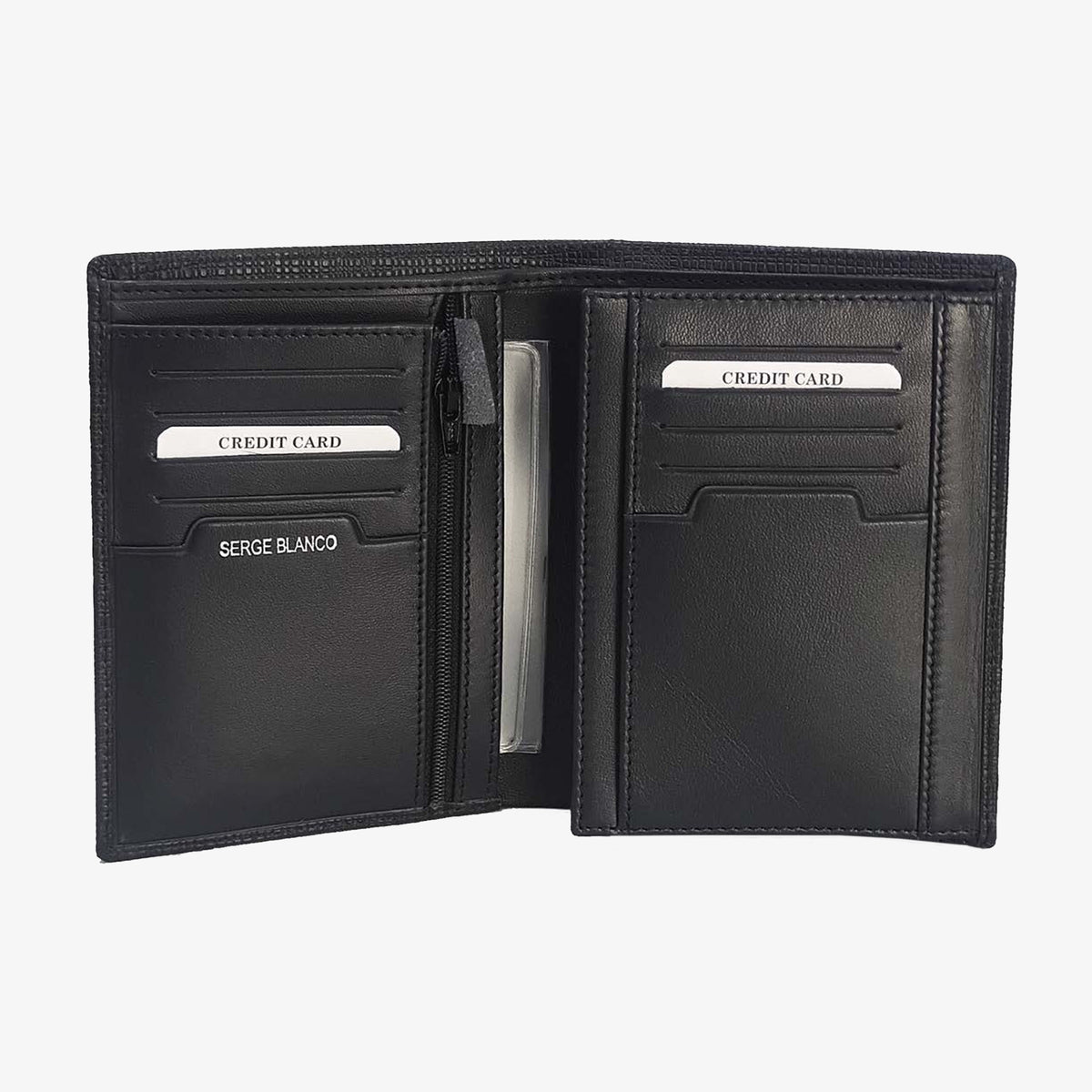 Portefeuille vertical en cuir de vachette bleu marine foncé Biarritz