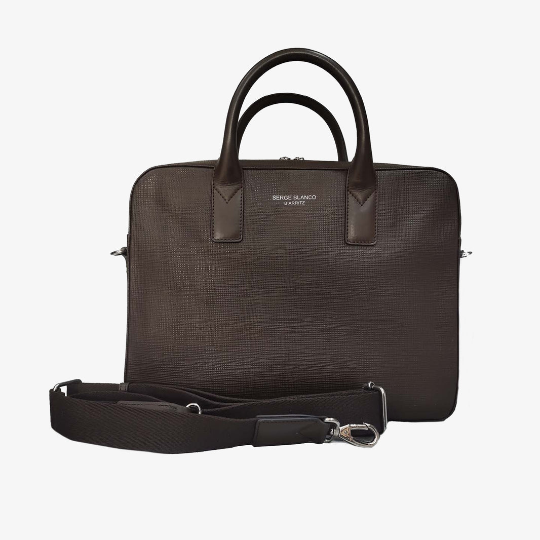 14-inch laptoptas van donkerbruin rundleer, model Biarritz