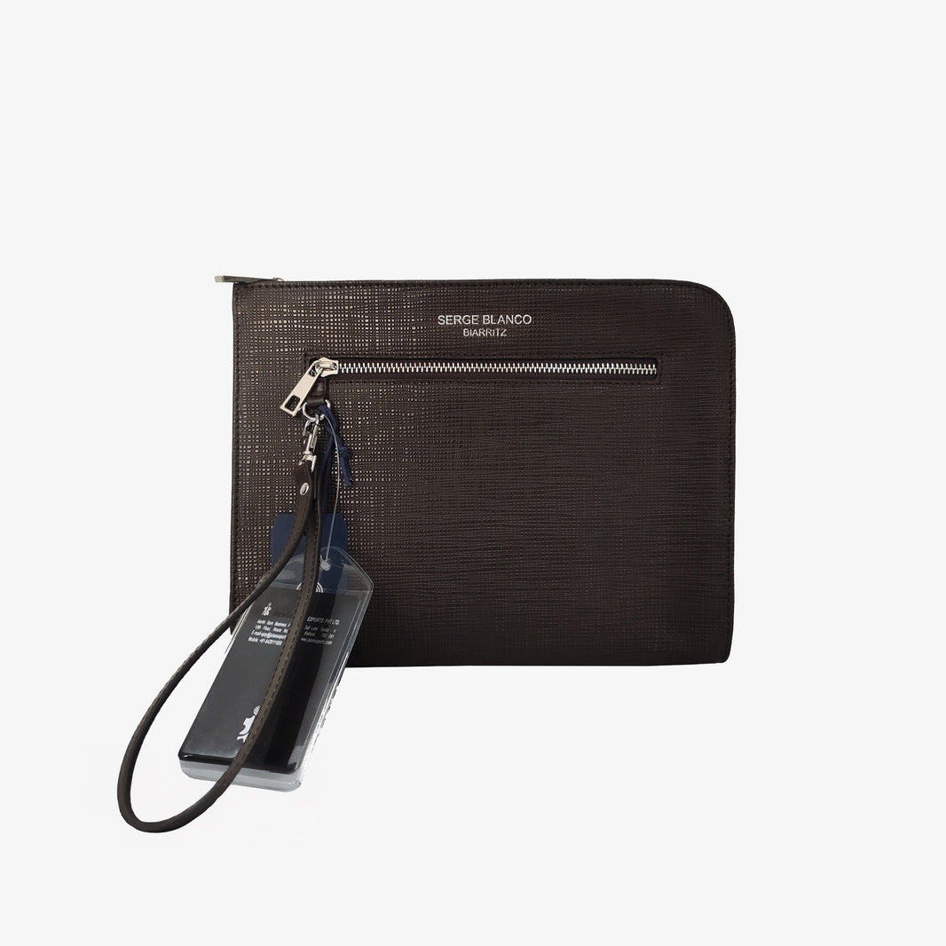 Tablet-hoesje van leer en donkerbruin canvas, model Biarritz