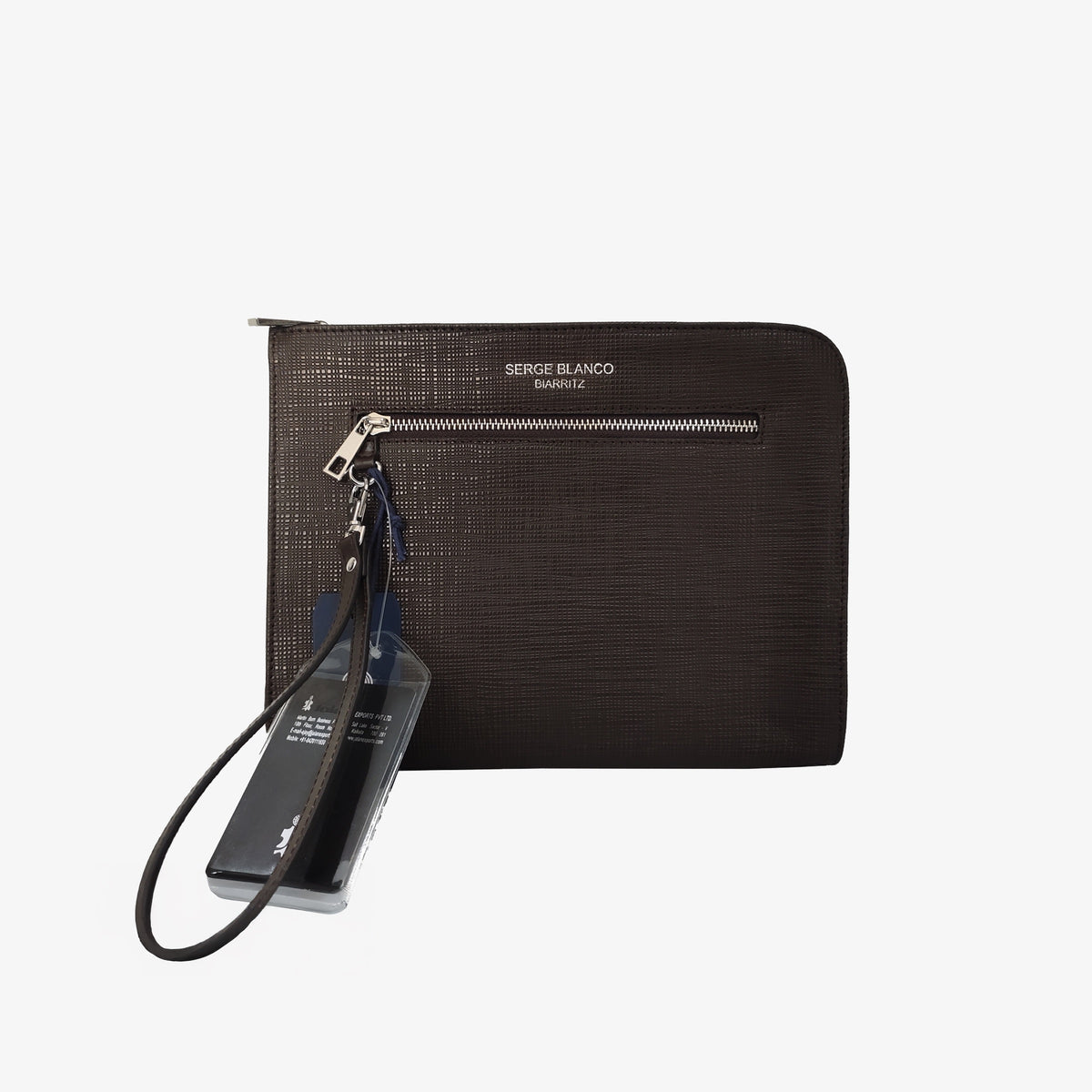 Pochette tablette en cuir et toile canvas marron foncé Biarritz