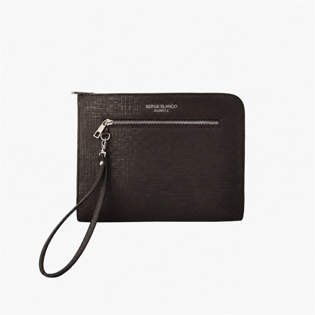 Custodia per tablet in pelle e tela canvas marrone scuro Biarritz