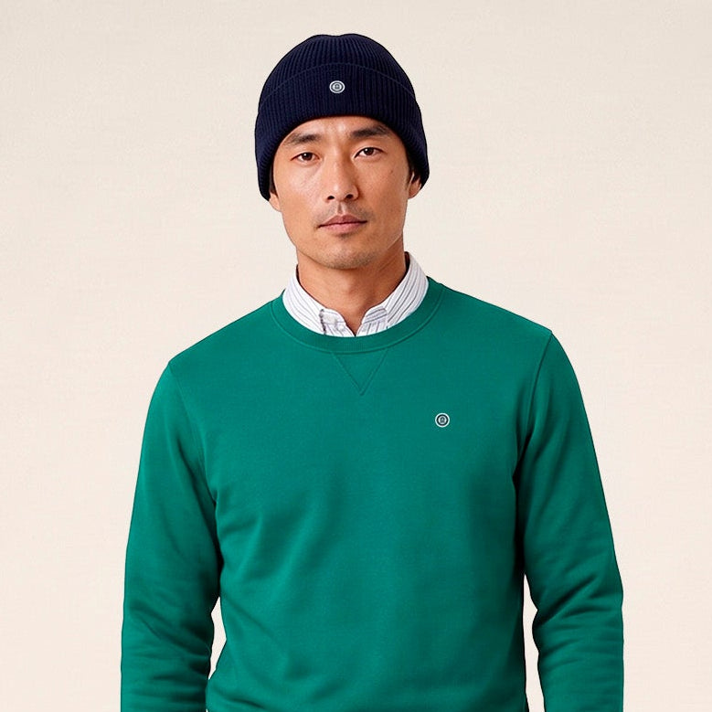 Sweat col rond 100% coton suédé vert