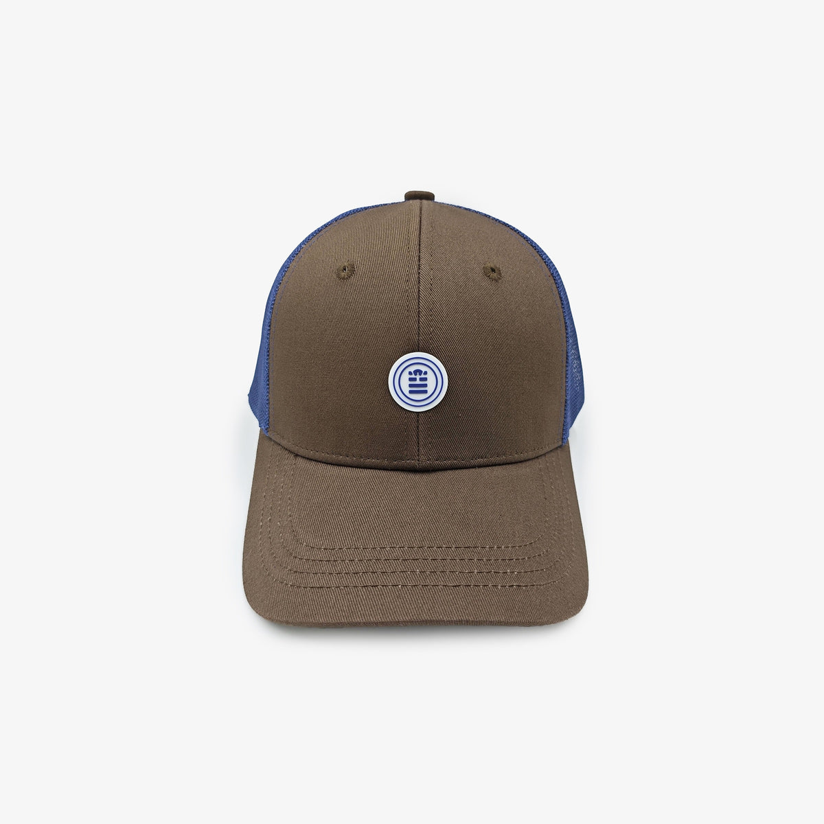Casquette trucker marron et bleu roi