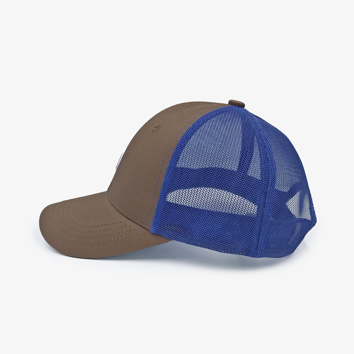 Casquette trucker marron et bleu roi