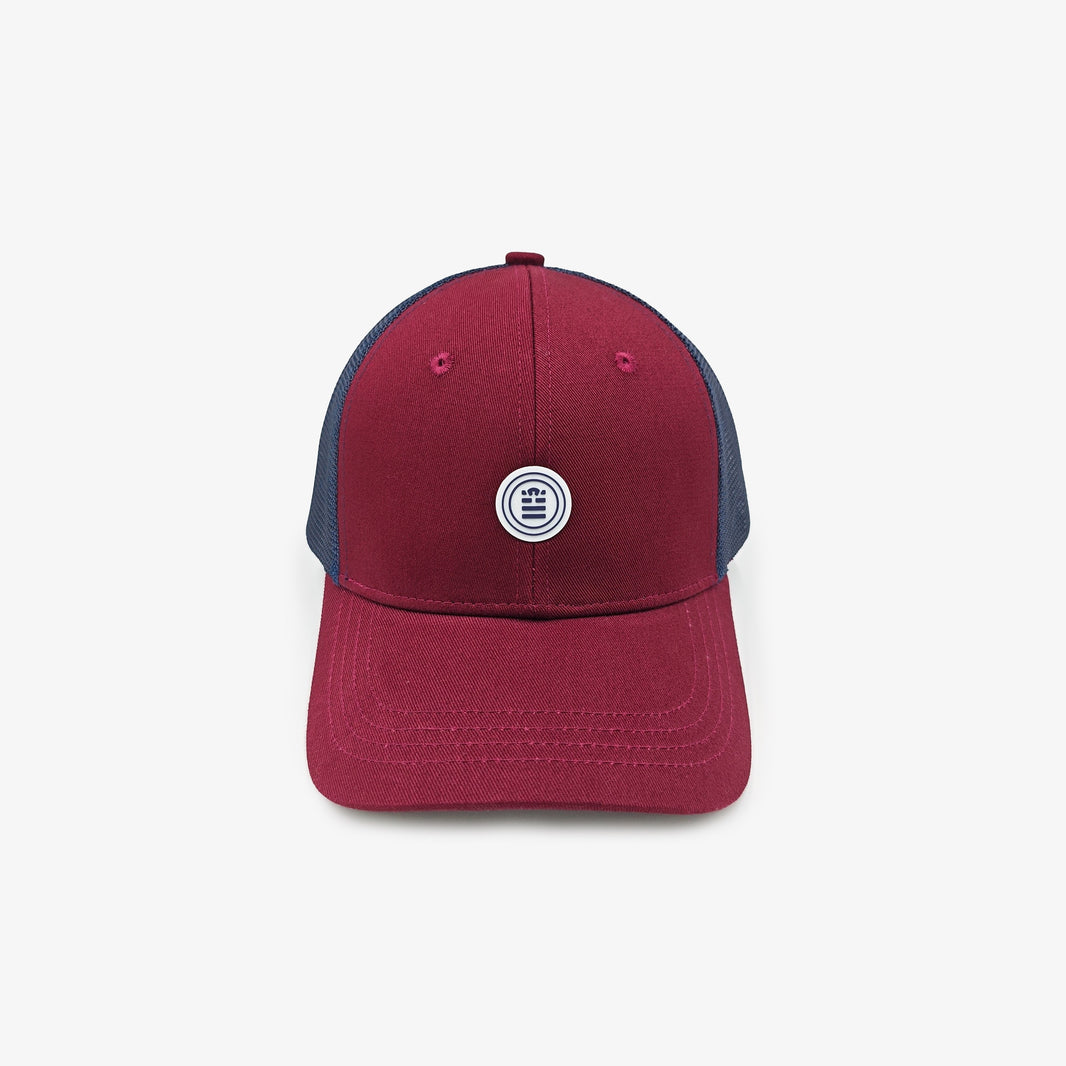 Casquette trucker rouge vigne et bleu marine