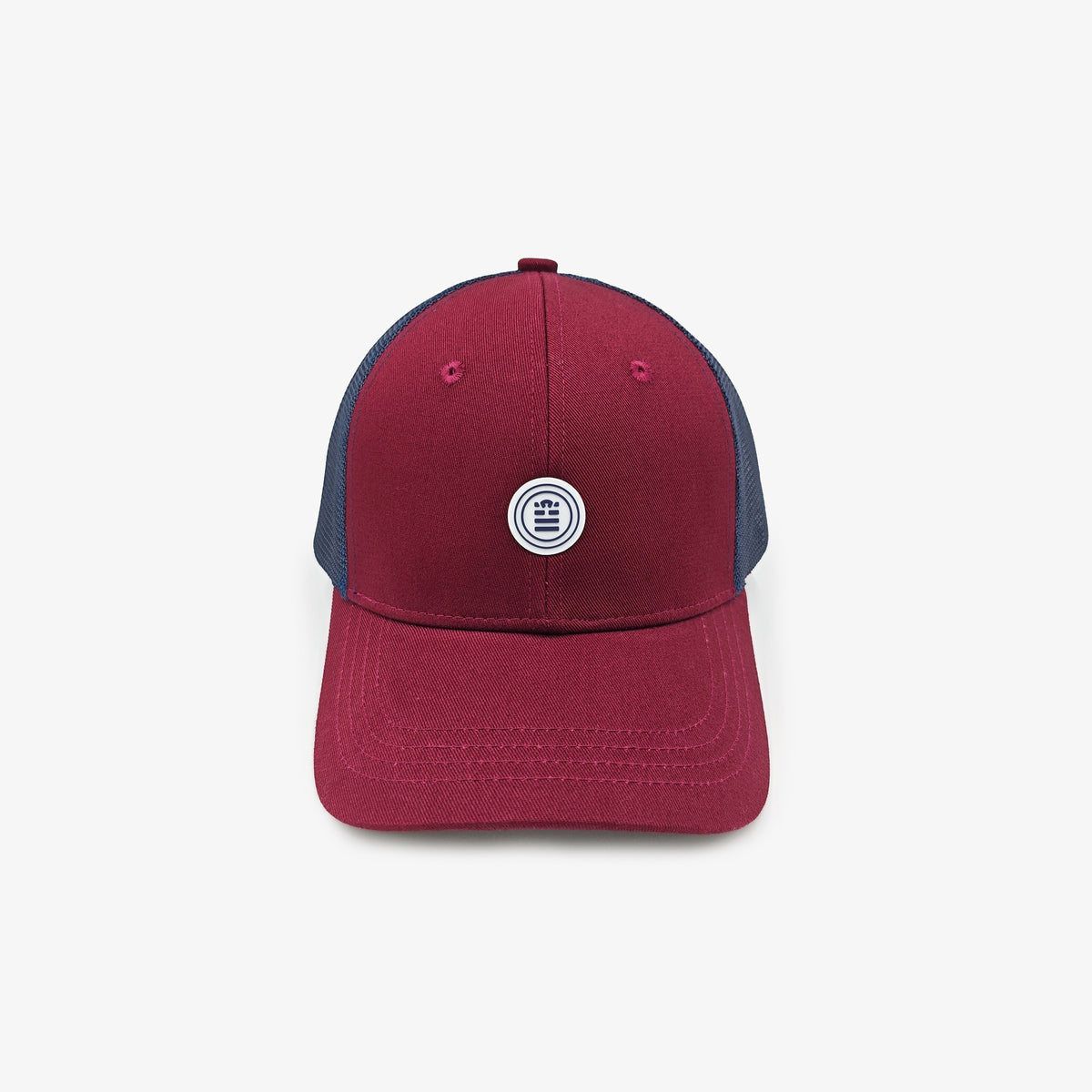 Casquette trucker rouge vigne et bleu marine