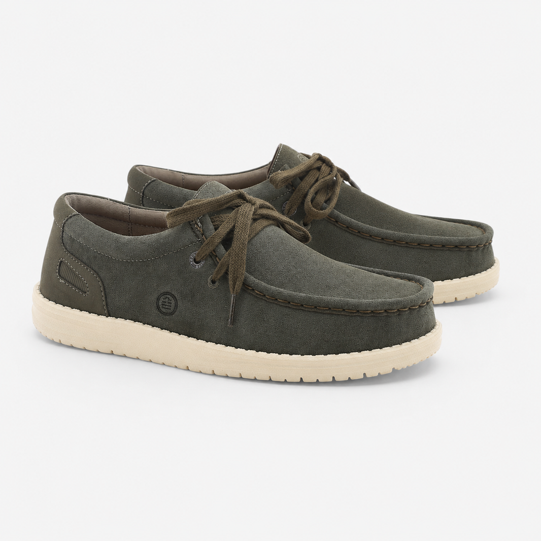 Chaussures bateau Saint Jean en suède vert kaki SBPLAY