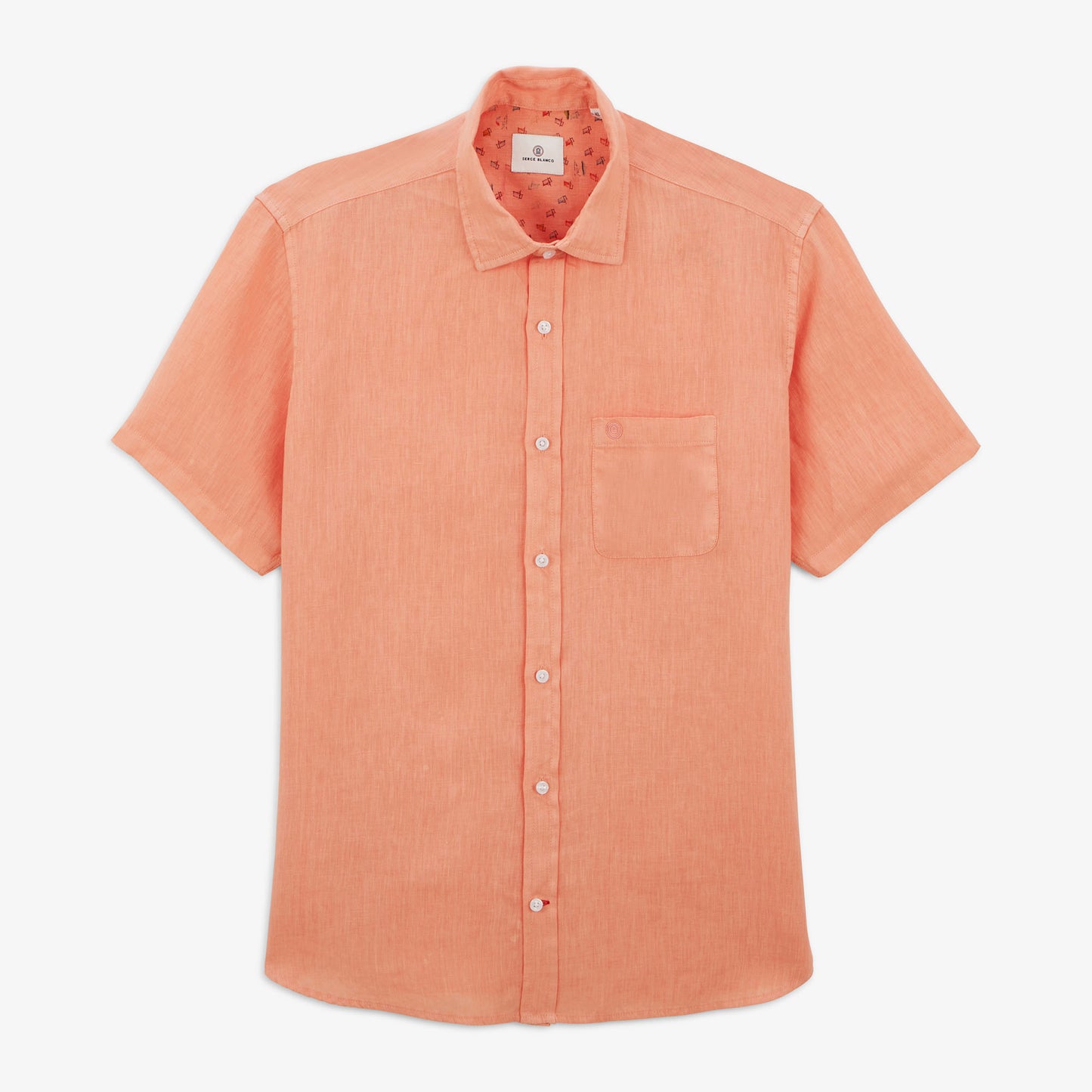 Chemise Charles manches courtes en lin corail