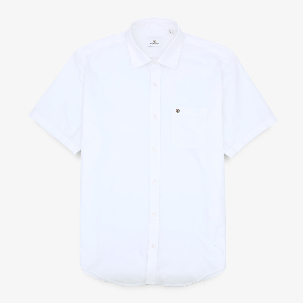 Weißes Kurzarmhemd aus Oxford-Stoff mit Aufdruck