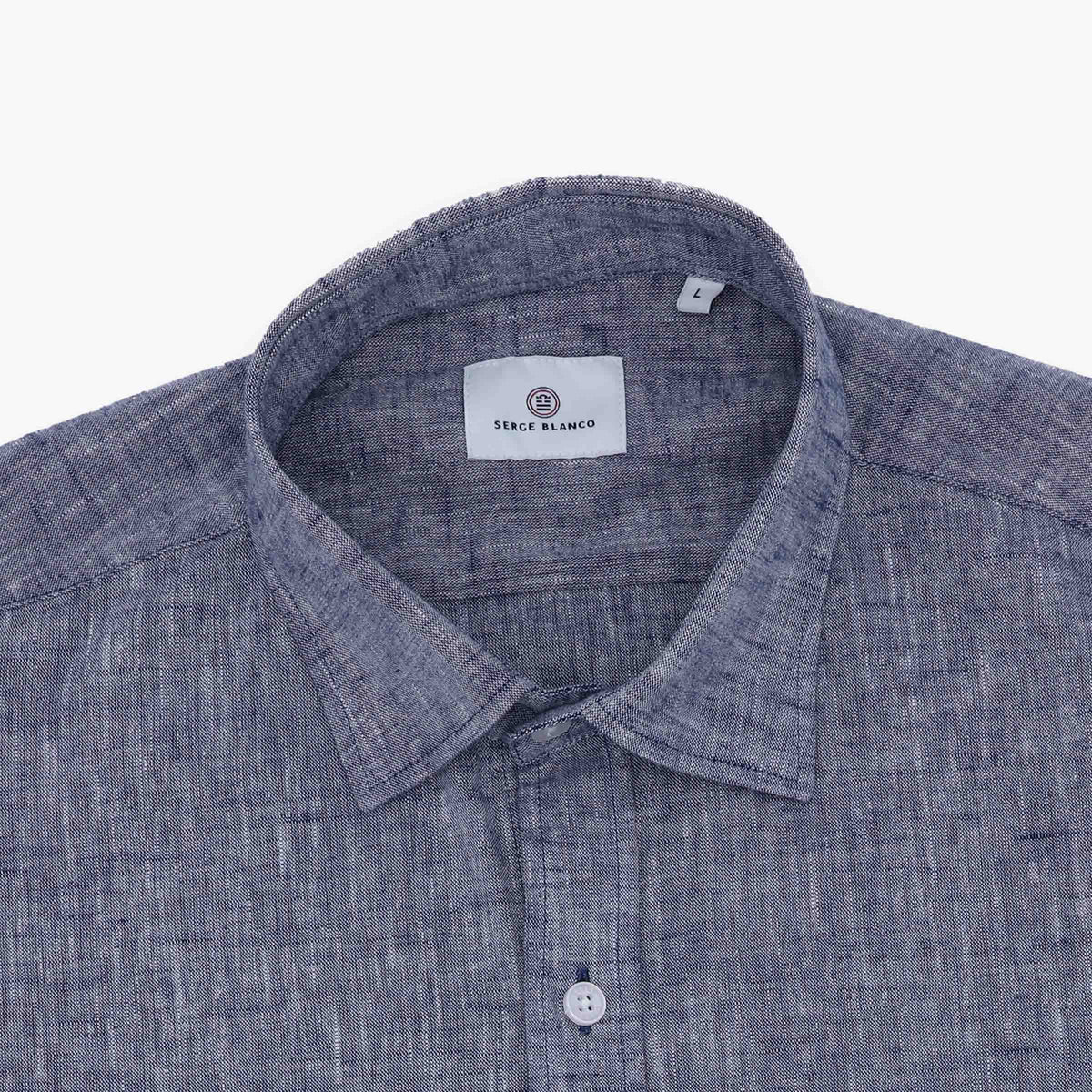 Blaues Kurzarmhemd in Regular-Passform mit Aufdruck