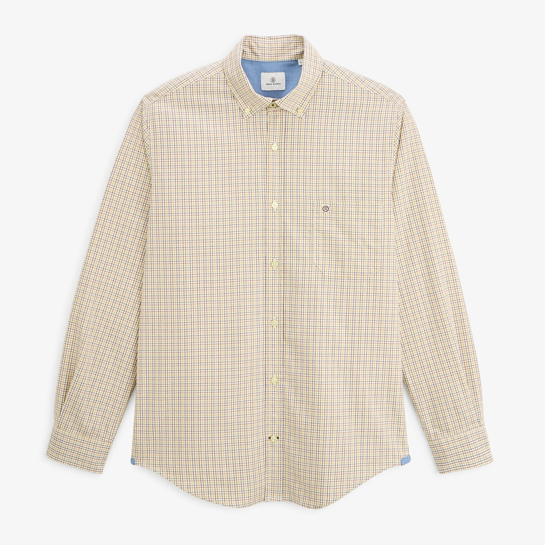 Chemise manches longues coton petits carreaux jaune moutarde