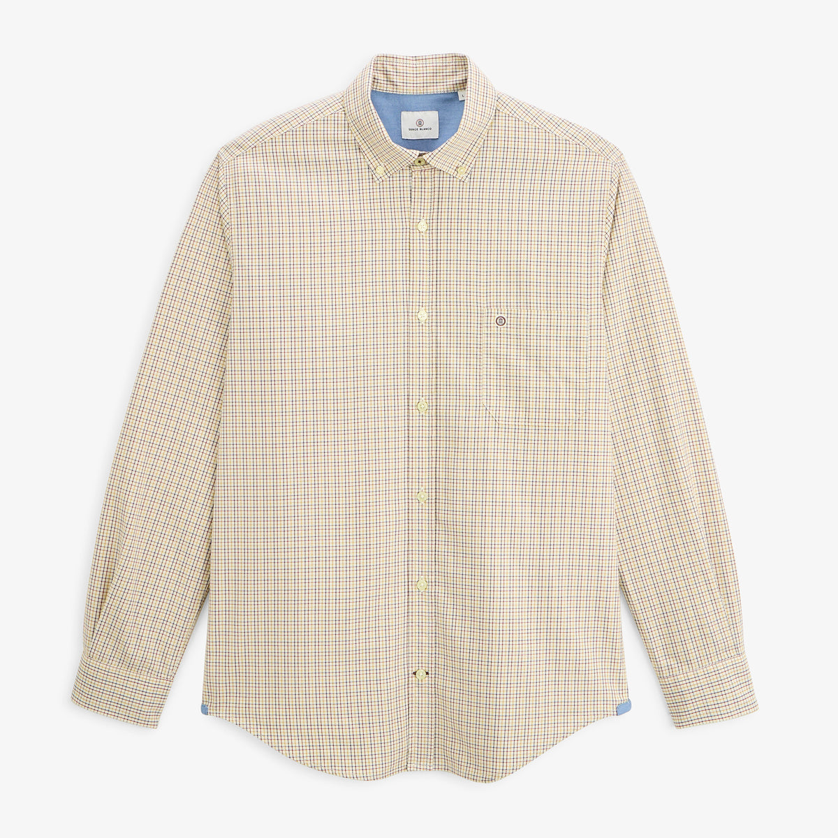 Chemise manches longues coton petits carreaux jaune moutarde