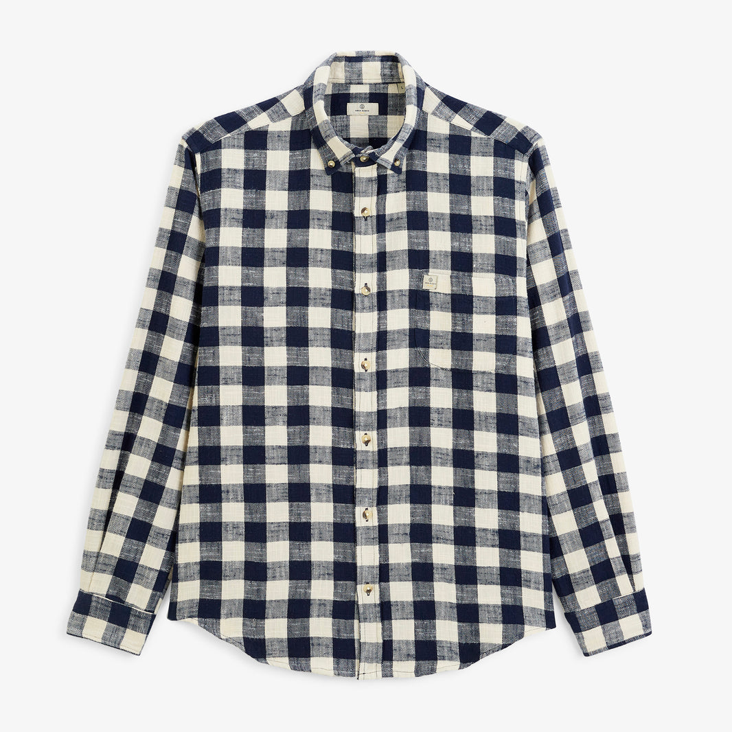 Chemise manches longues coton brushed carreaux bleu marine SBPLAY