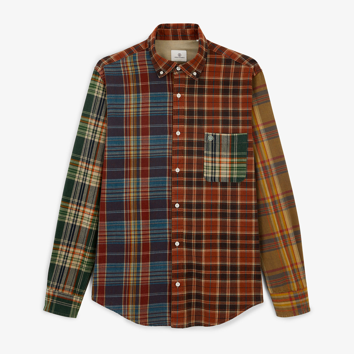 Chemise manches longues coton patchwork carreaux