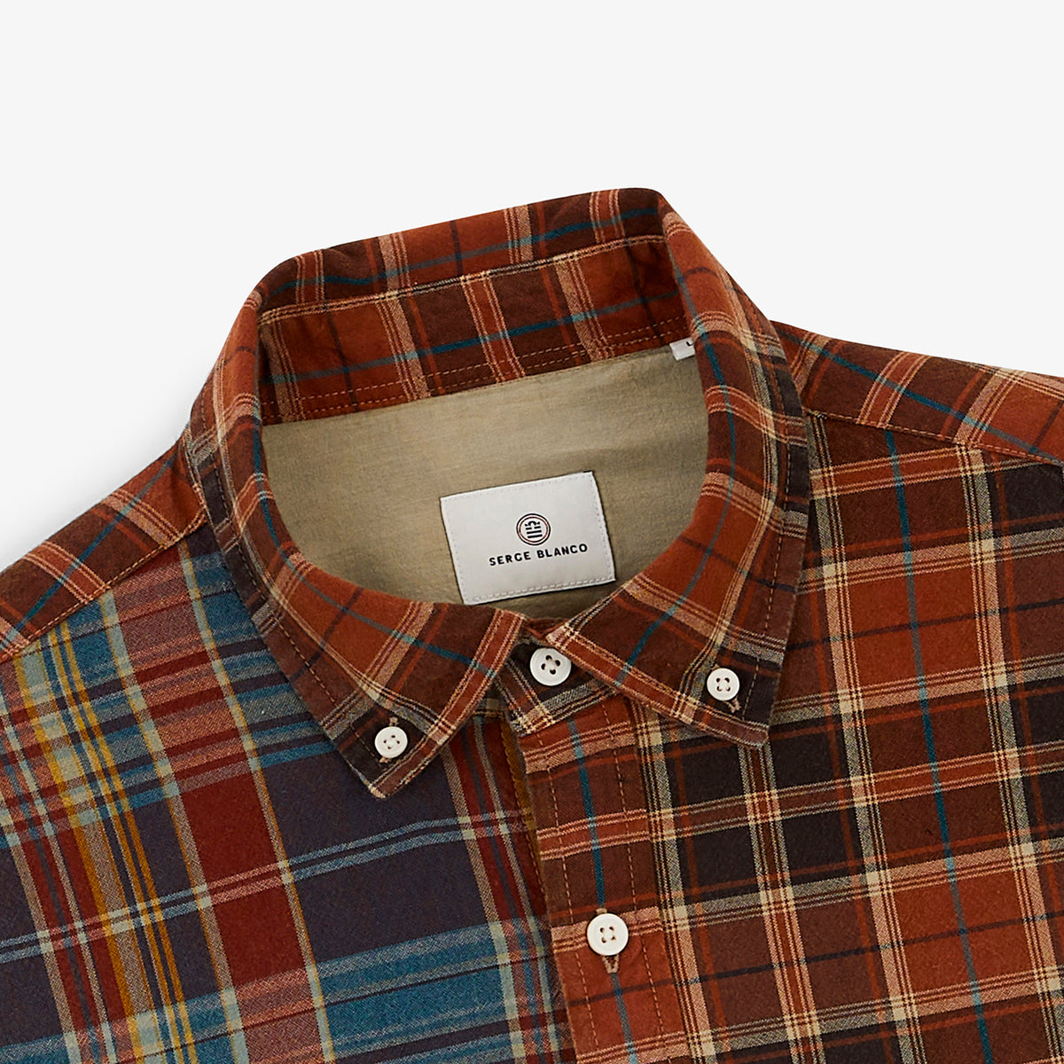 Chemise manches longues coton patchwork carreaux