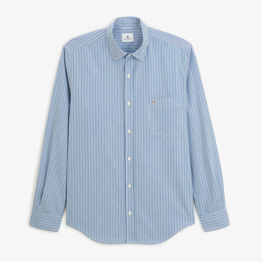 Chemise manches longues coton rayures bleue