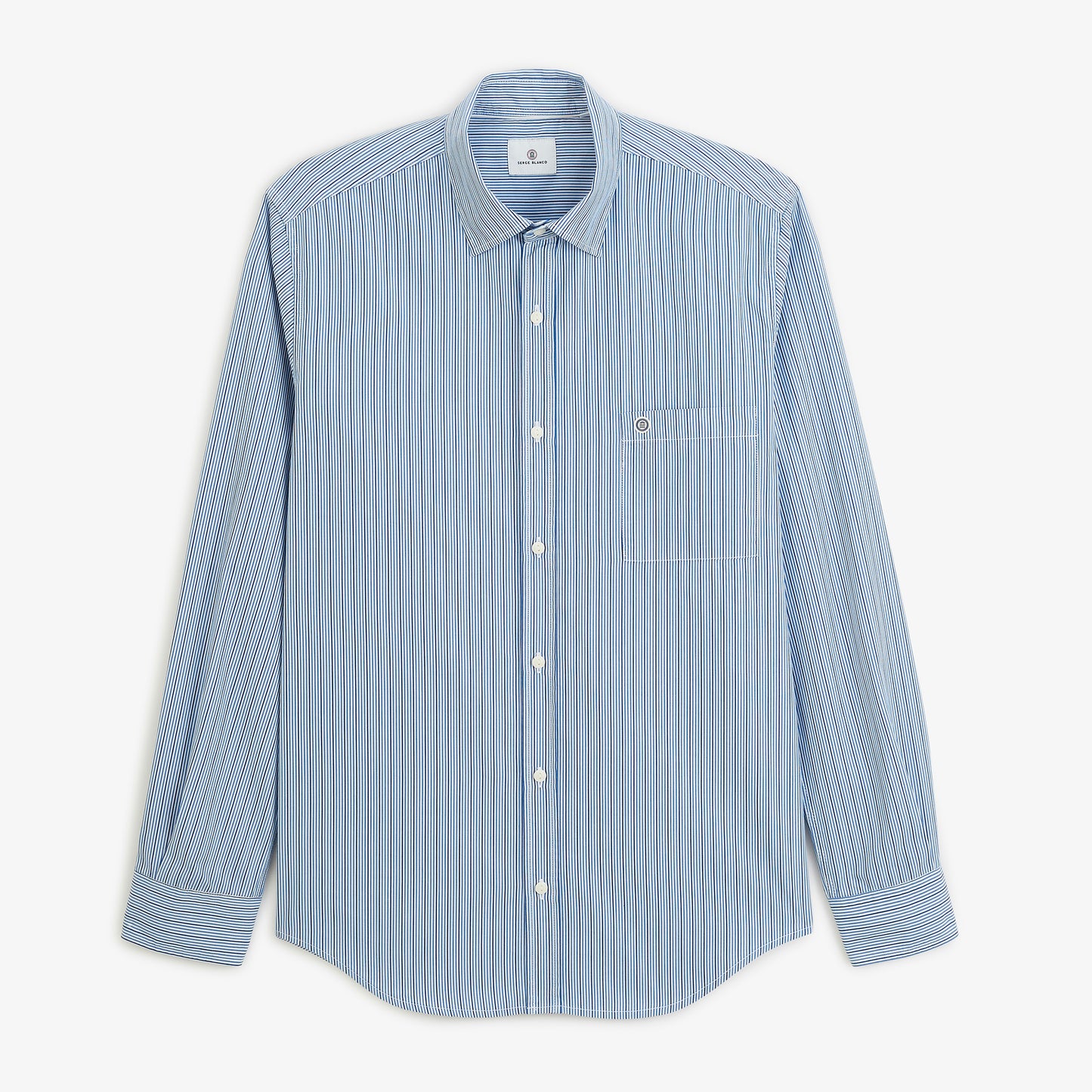 Chemise manches longues coton rayures bleue