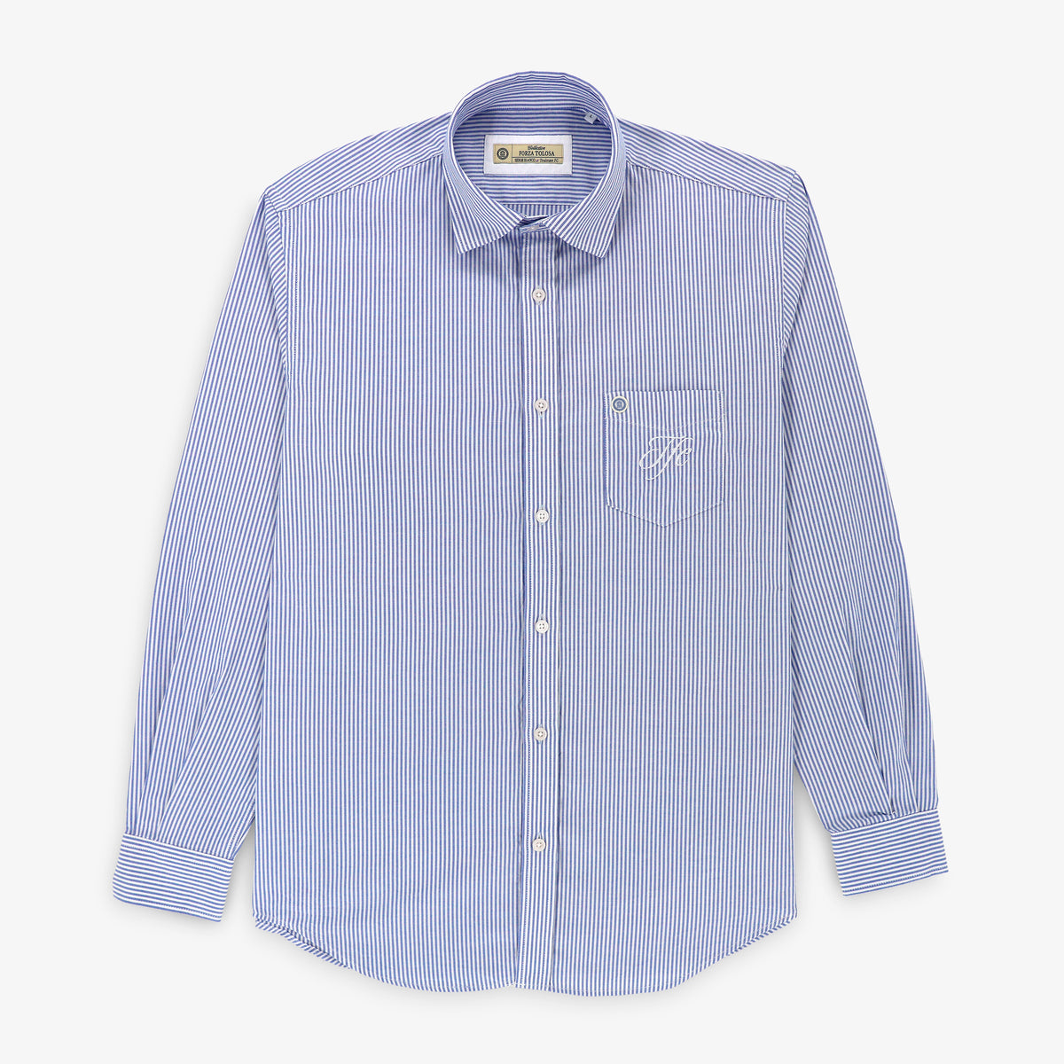 "Member Club TFC"-overhemd met lange mouwen, 100% katoen, blauw gestreept, Toulouse Football Club