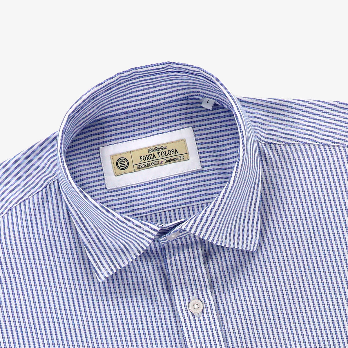 "Member Club TFC"-overhemd met lange mouwen, 100% katoen, blauw gestreept, Toulouse Football Club