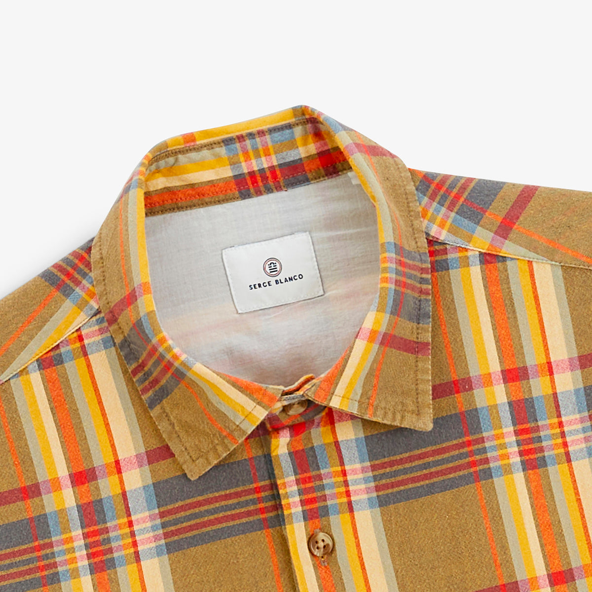 Chemise manches longues chevron carreaux jaune moutarde