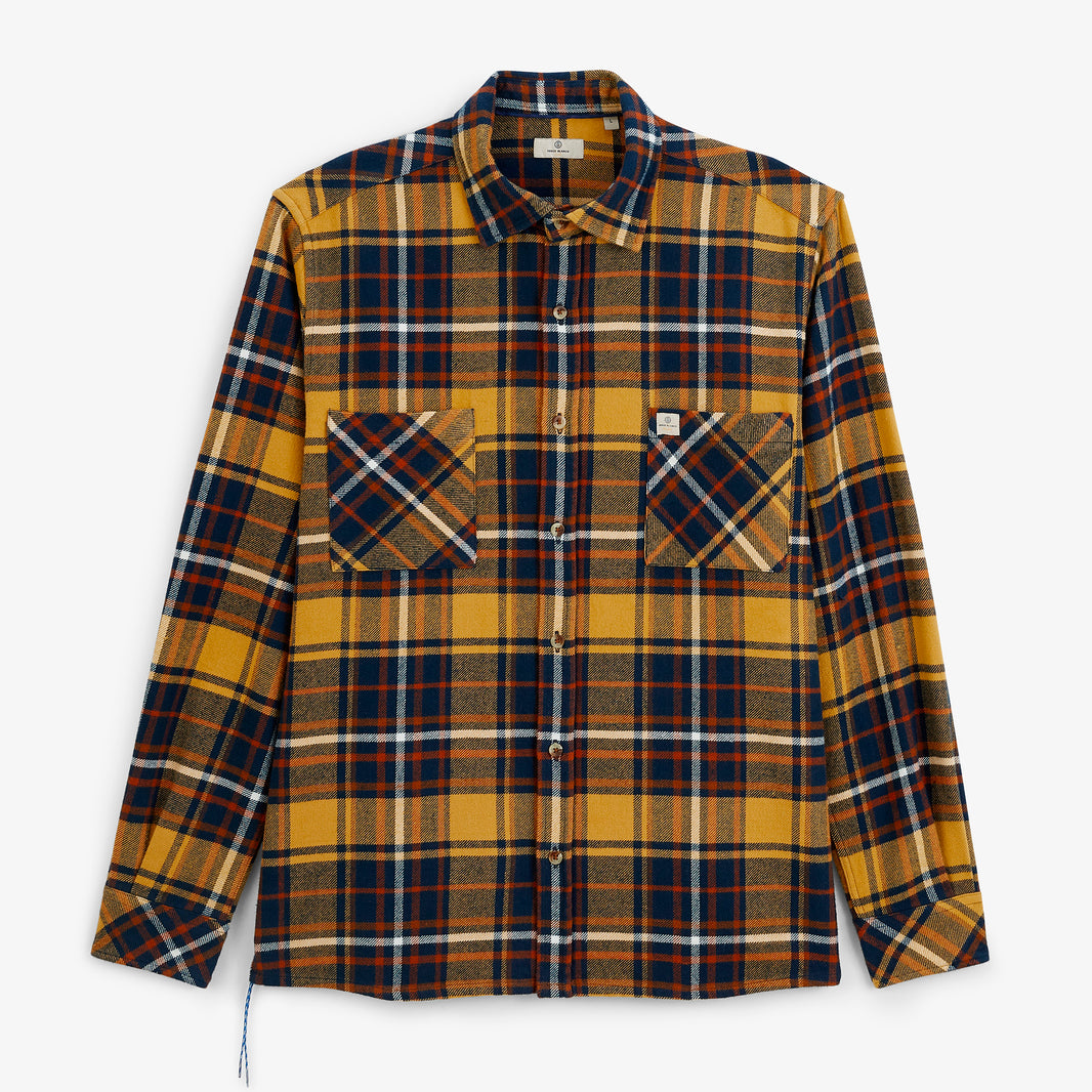 Surchemise chevron carreaux tartan jaune moutarde