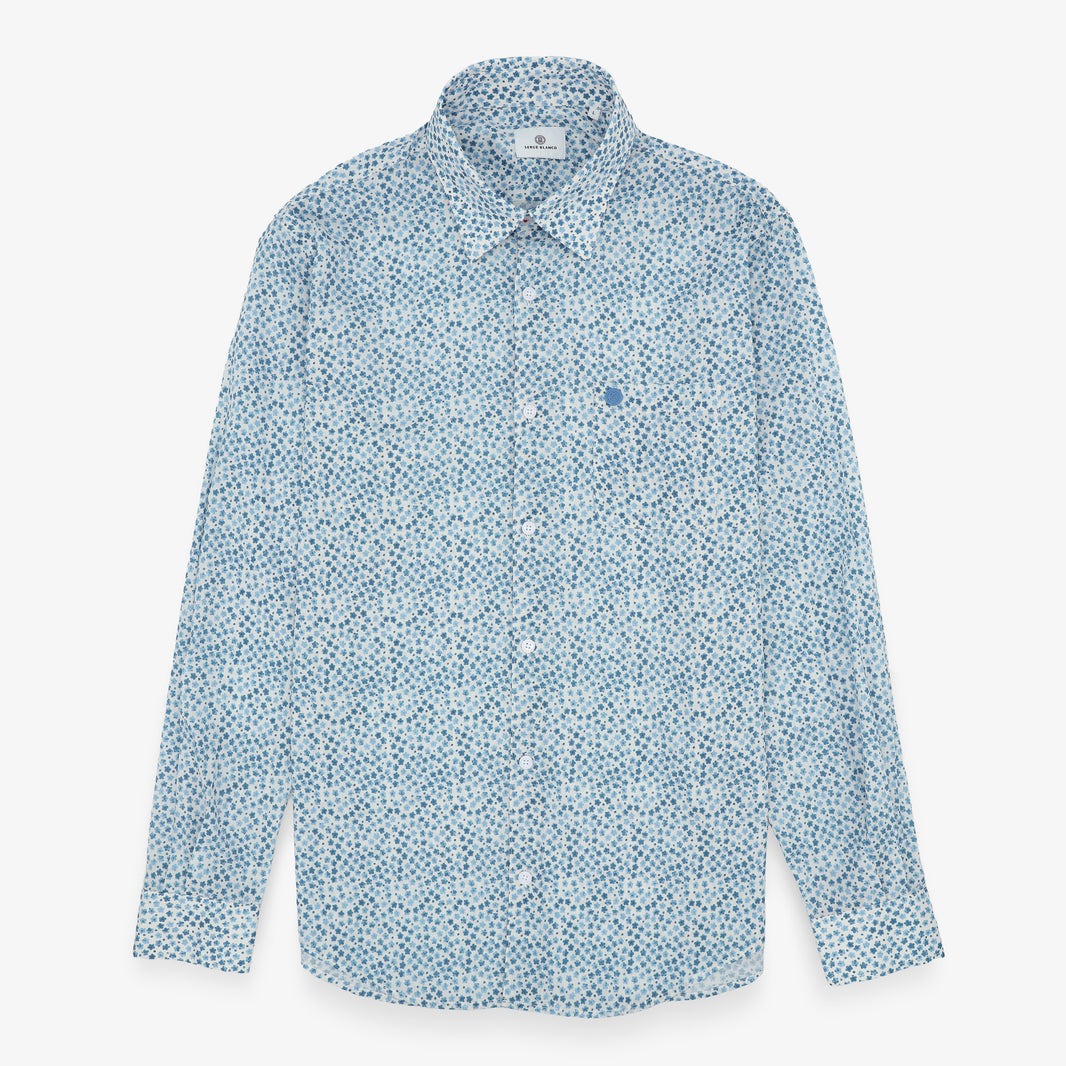 Blauw katoenen overhemd met lange mouwen en print