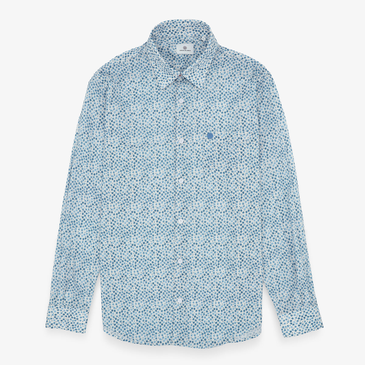 Blauw katoenen overhemd met lange mouwen en print