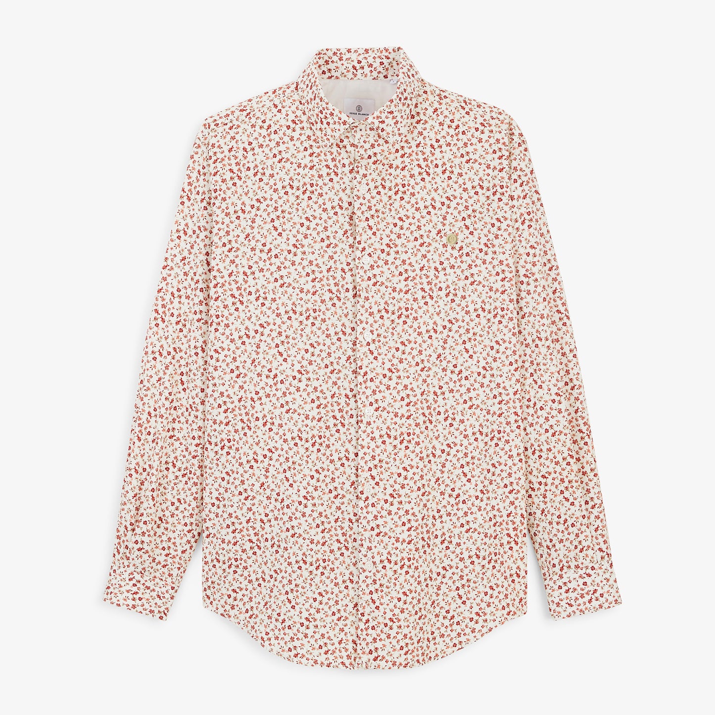 Chemise manches longues coton imprimé petites fleurs rouge cerise