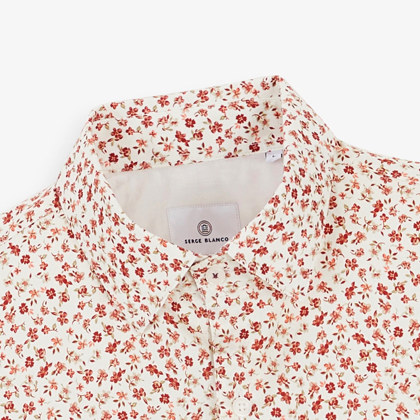 Chemise manches longues coton imprimé petites fleurs rouge cerise