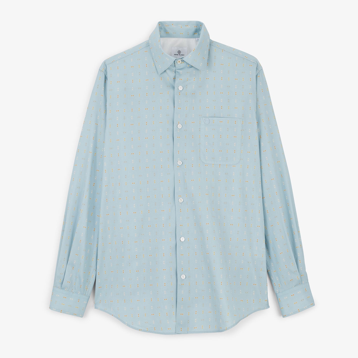 Chemise manches longues coton imprimé losanges bleu brise