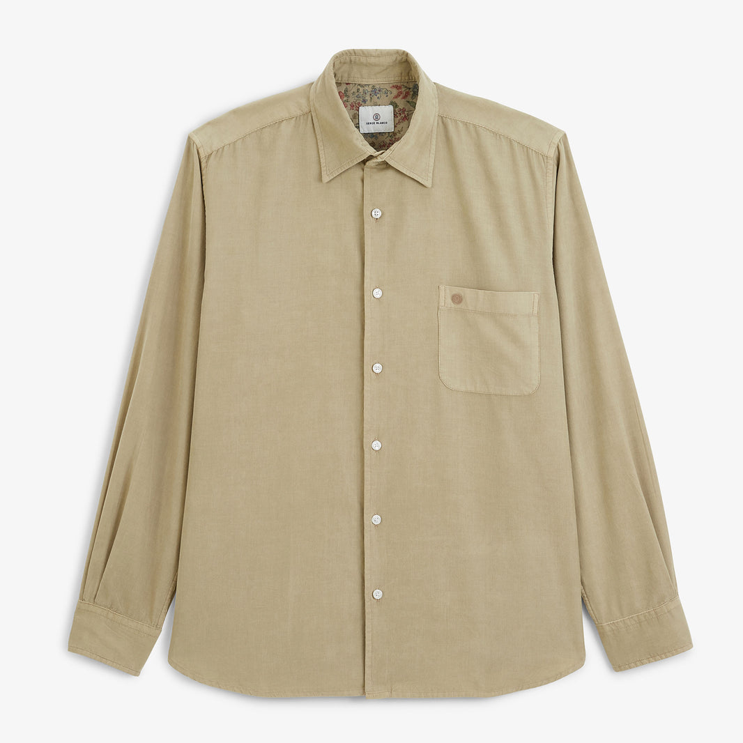 Chemise manches longues velours côtelé beige travertin