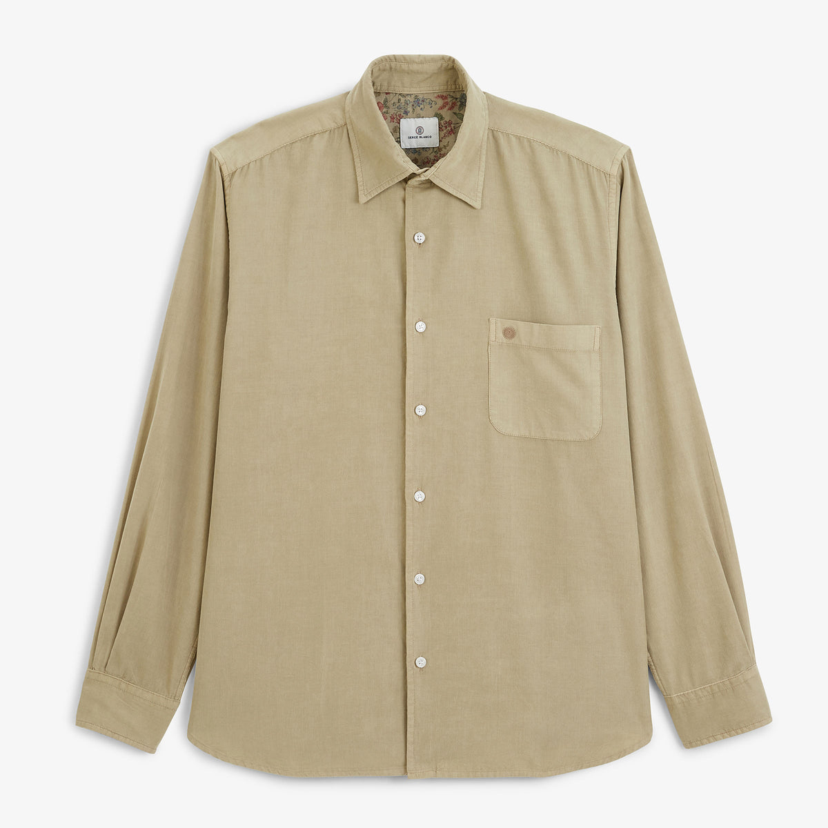 Chemise manches longues velours côtelé beige travertin