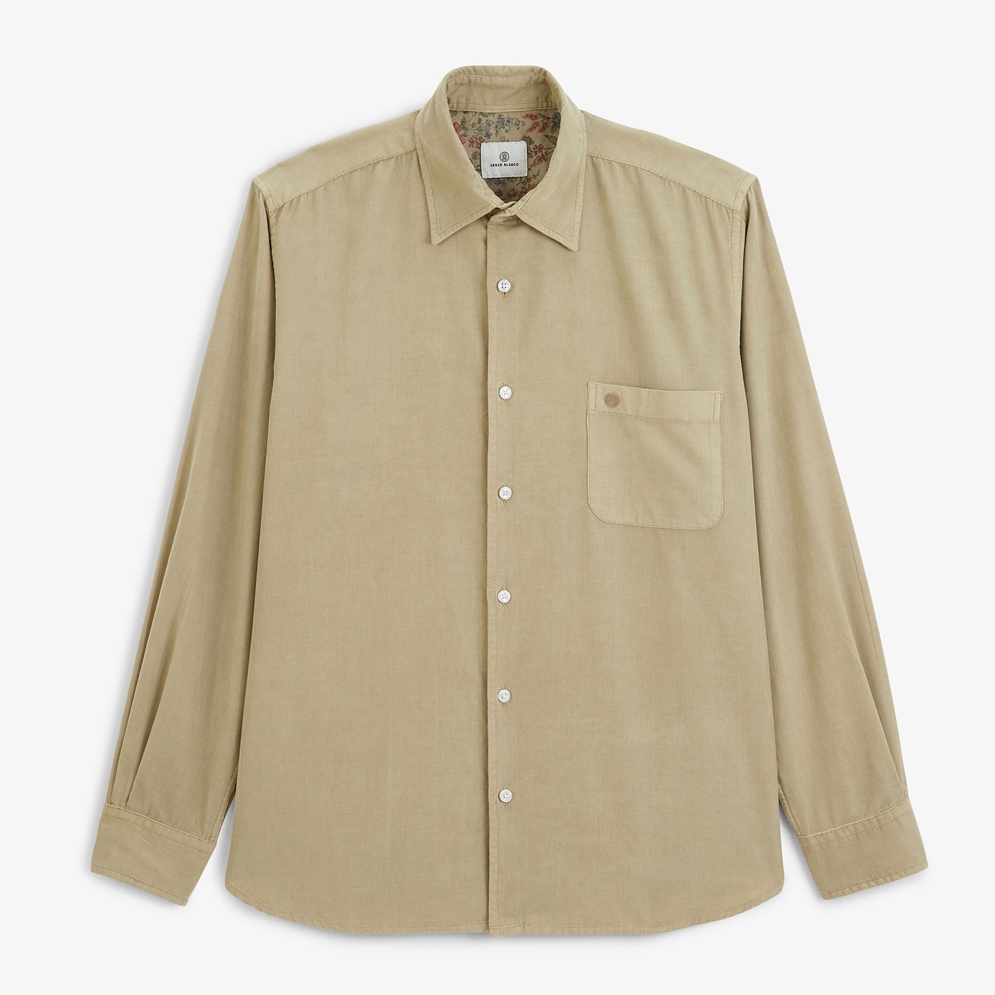 Chemise manches longues velours côtelé beige travertin