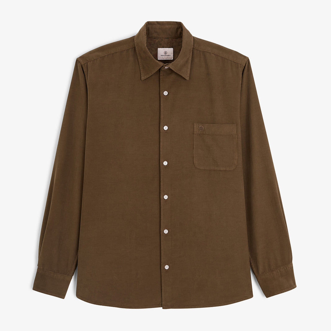 Chemise manches longues velours côtelé marron brownie
