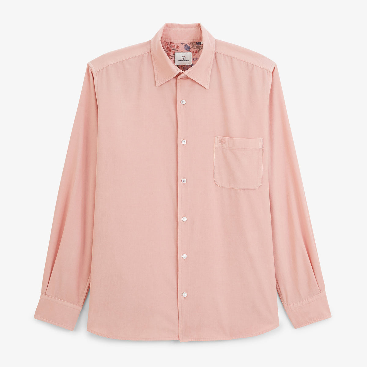 Chemise manches longues velours côtelé rose pivoine