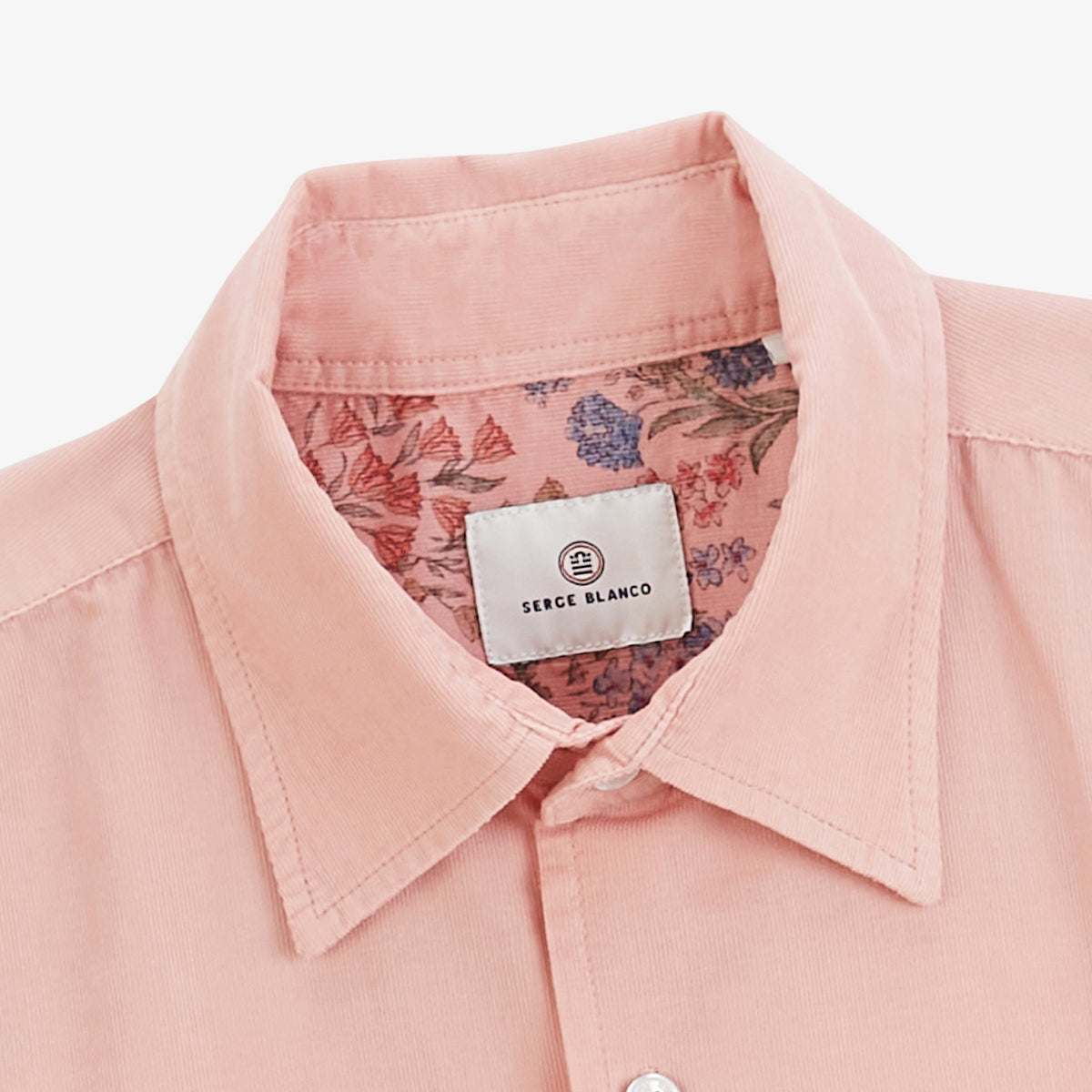 Chemise manches longues velours côtelé rose pivoine